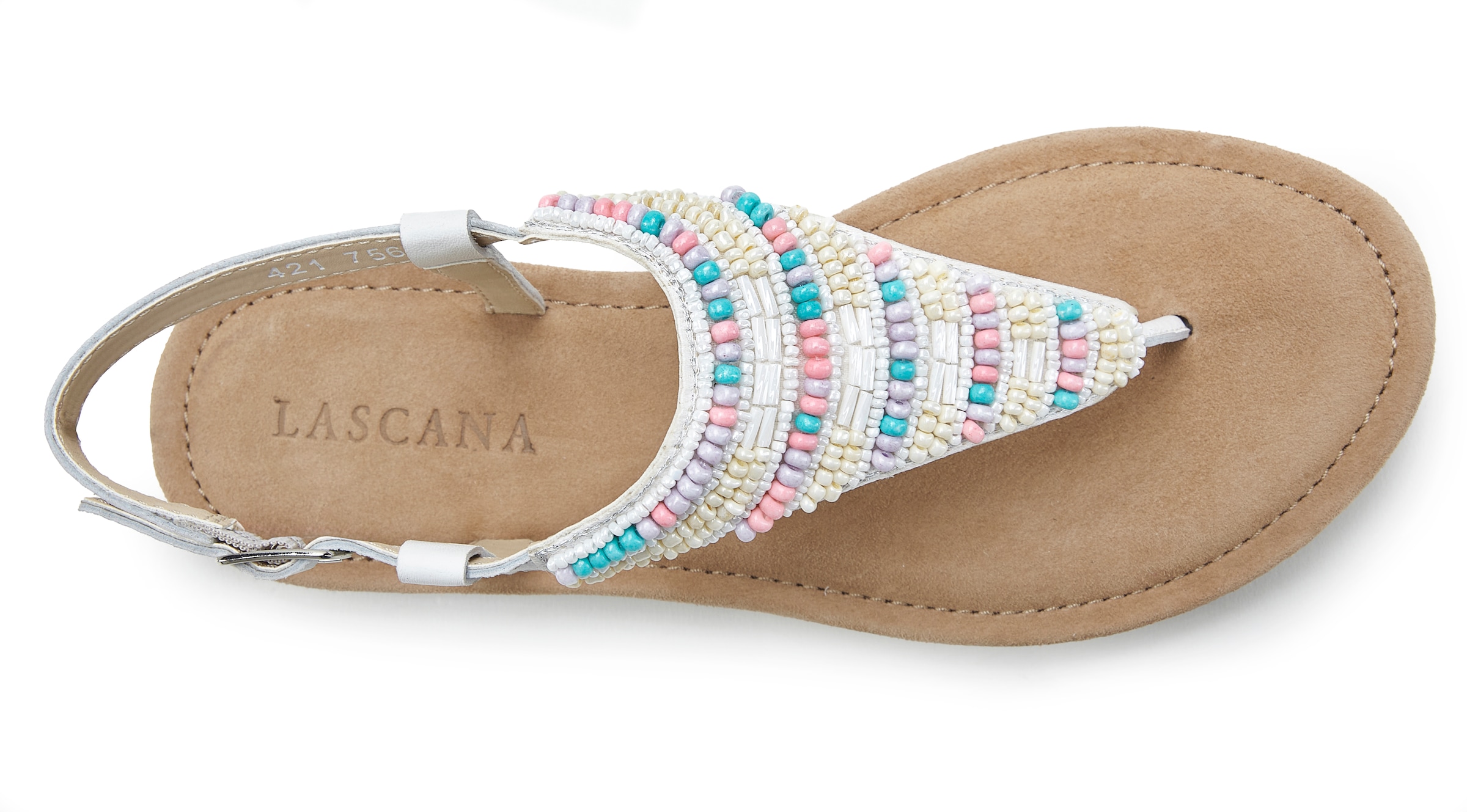 LASCANA Sandale »Zehentrenner, Pantolette, Sandalette, Sommerschuh«, mit Schmucksteinchen und Lederanteil
