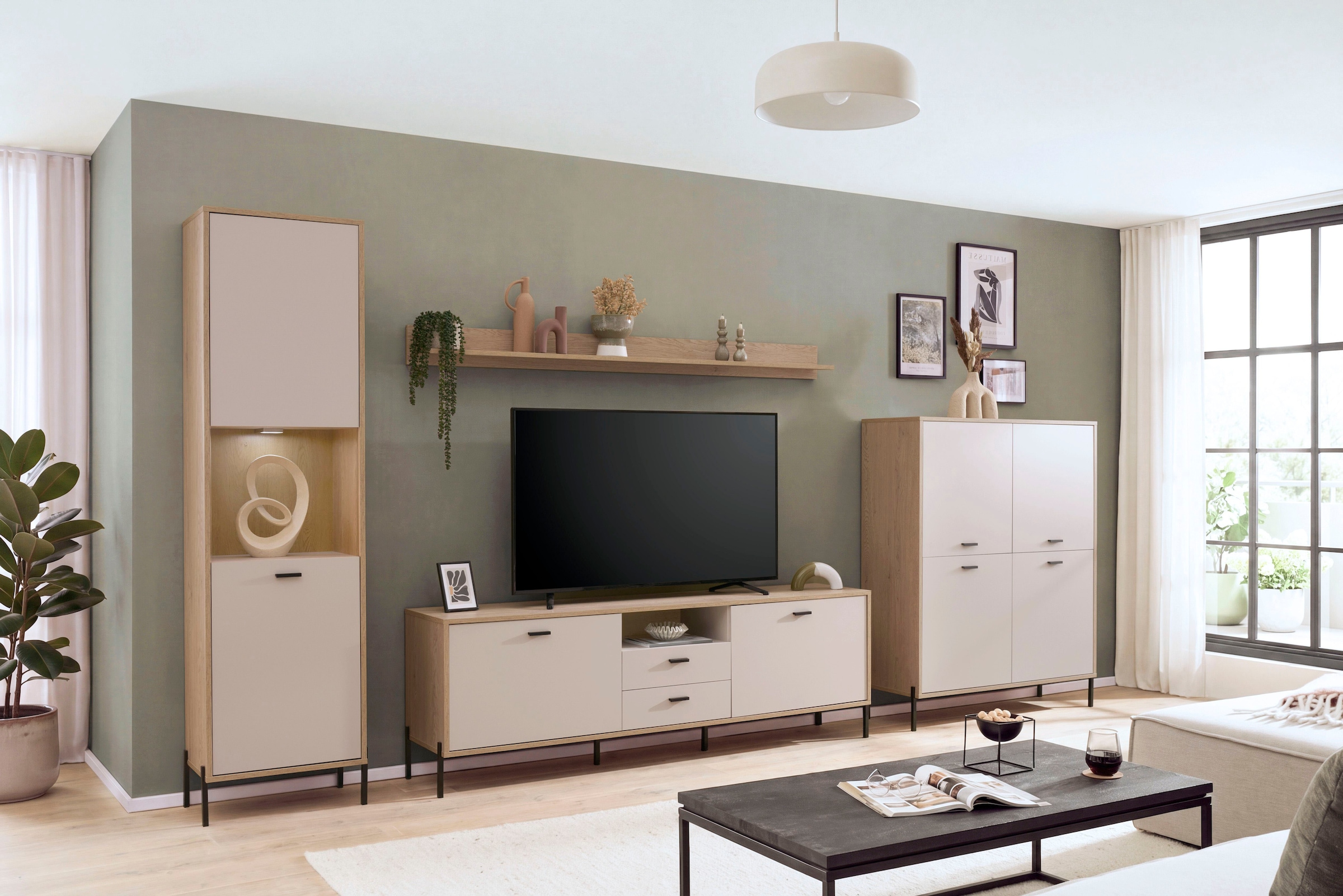 Home affaire Wohnwand »Fredericia, moderne Anbauwand, Komplettset in Kaschmir« Set, 4 Stk. tlg.