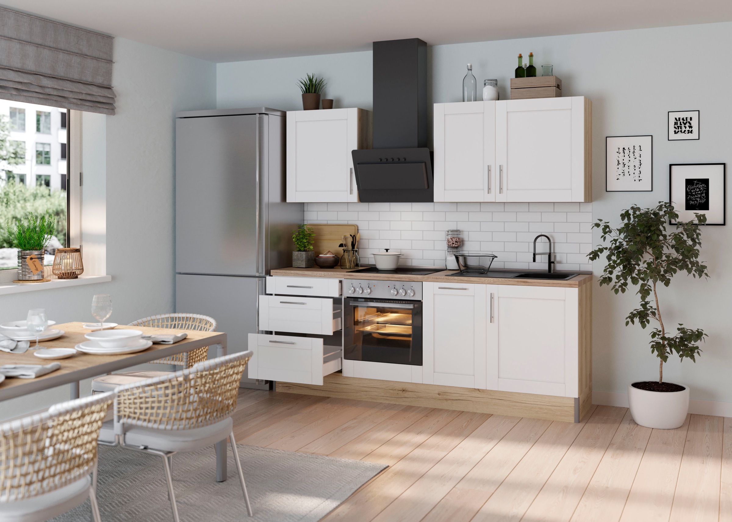 KOCHSTATION Küche "KS-Ahus", Breite 225 cm,wahlweise mit E-Geräten,MDF Fron günstig online kaufen
