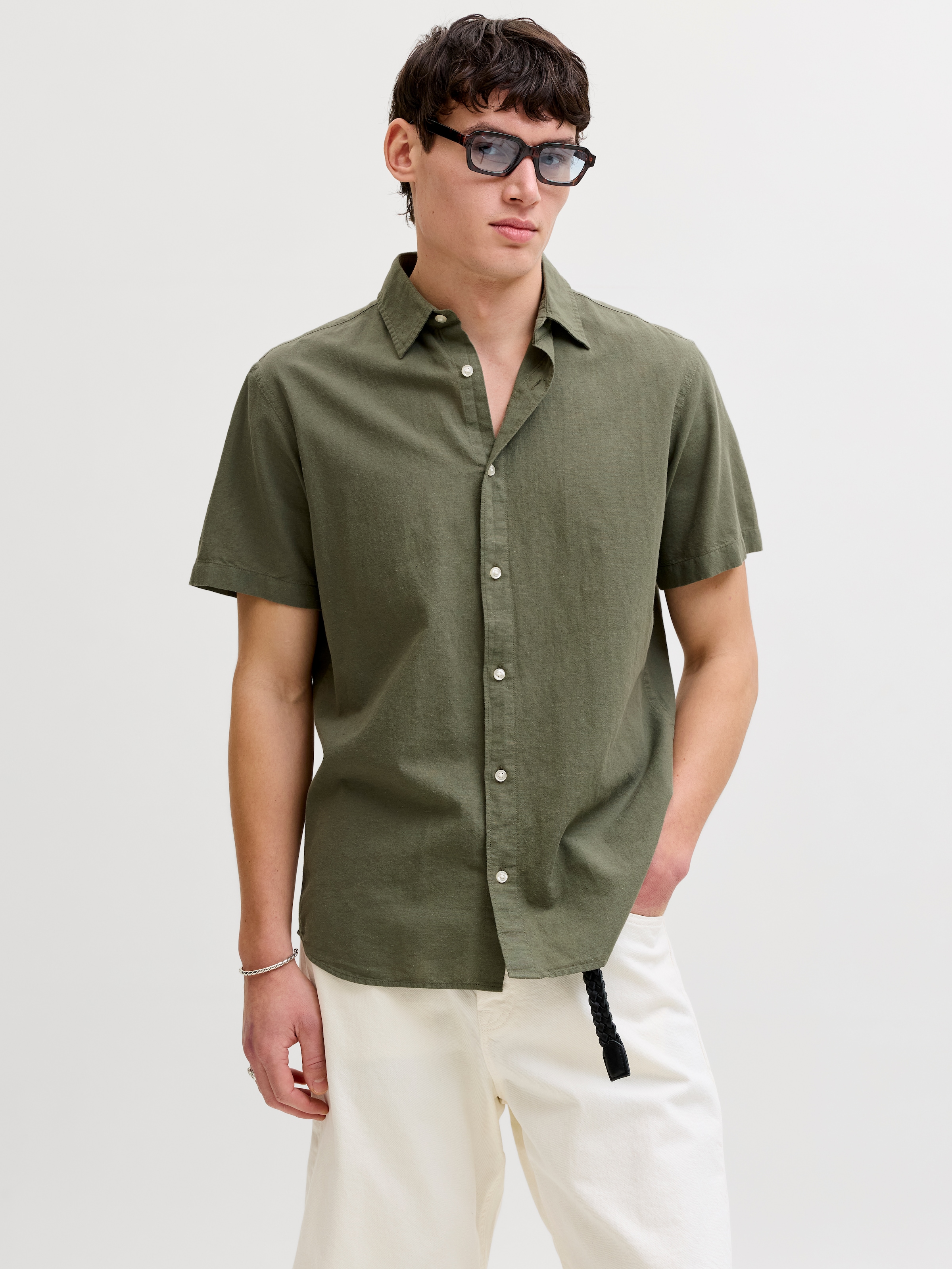 Jack & Jones Chemise à Manches Courtes Breeze Linen Dusty Olive S Homme