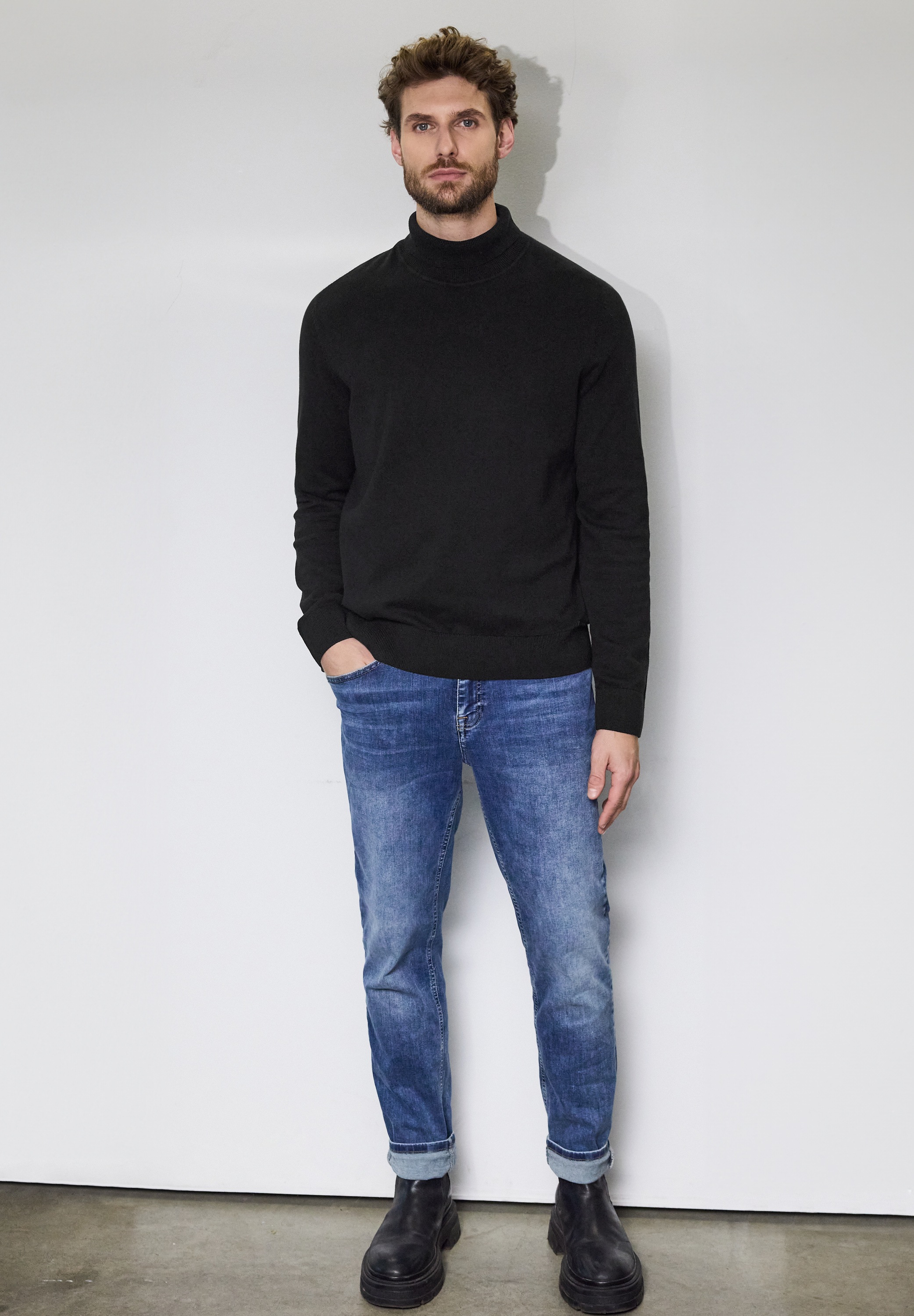 STREET ONE MEN Rollkragenpullover, aus reiner Baumwolle