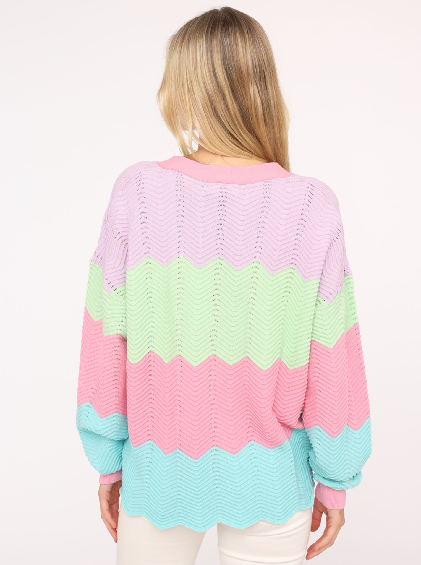 Thumbnail - Zwillingsherz Strickjacke ""Block Wellen"" Langarm, V-Ausschnitt, Knöpfe, Baumwolle, Wellenkante