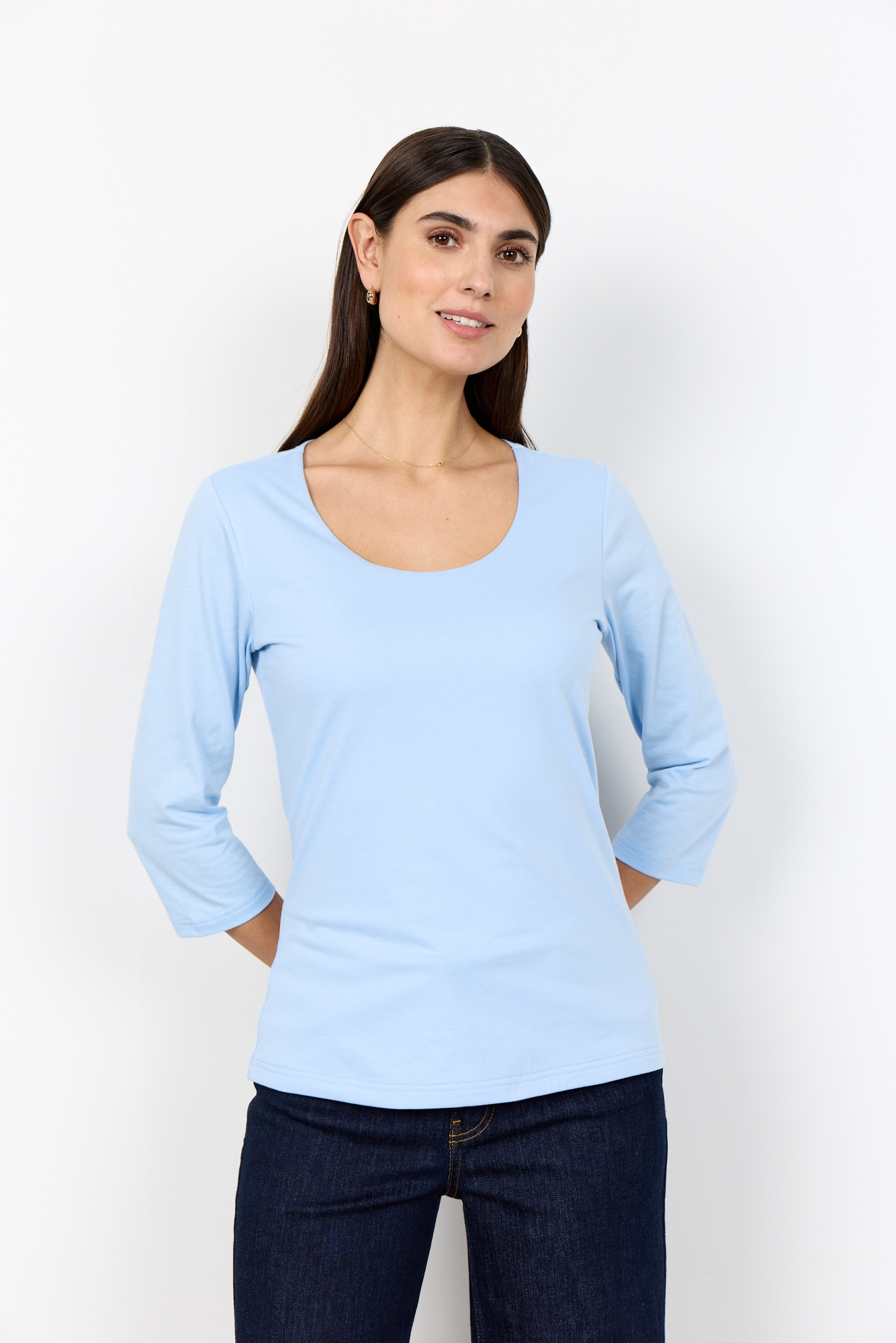 soyaconcept Rundhalsshirt "SC-PYLLE 175" aus Baumwollmischung, figurumspielende Passform, 3/4-Ärmel, unifarben