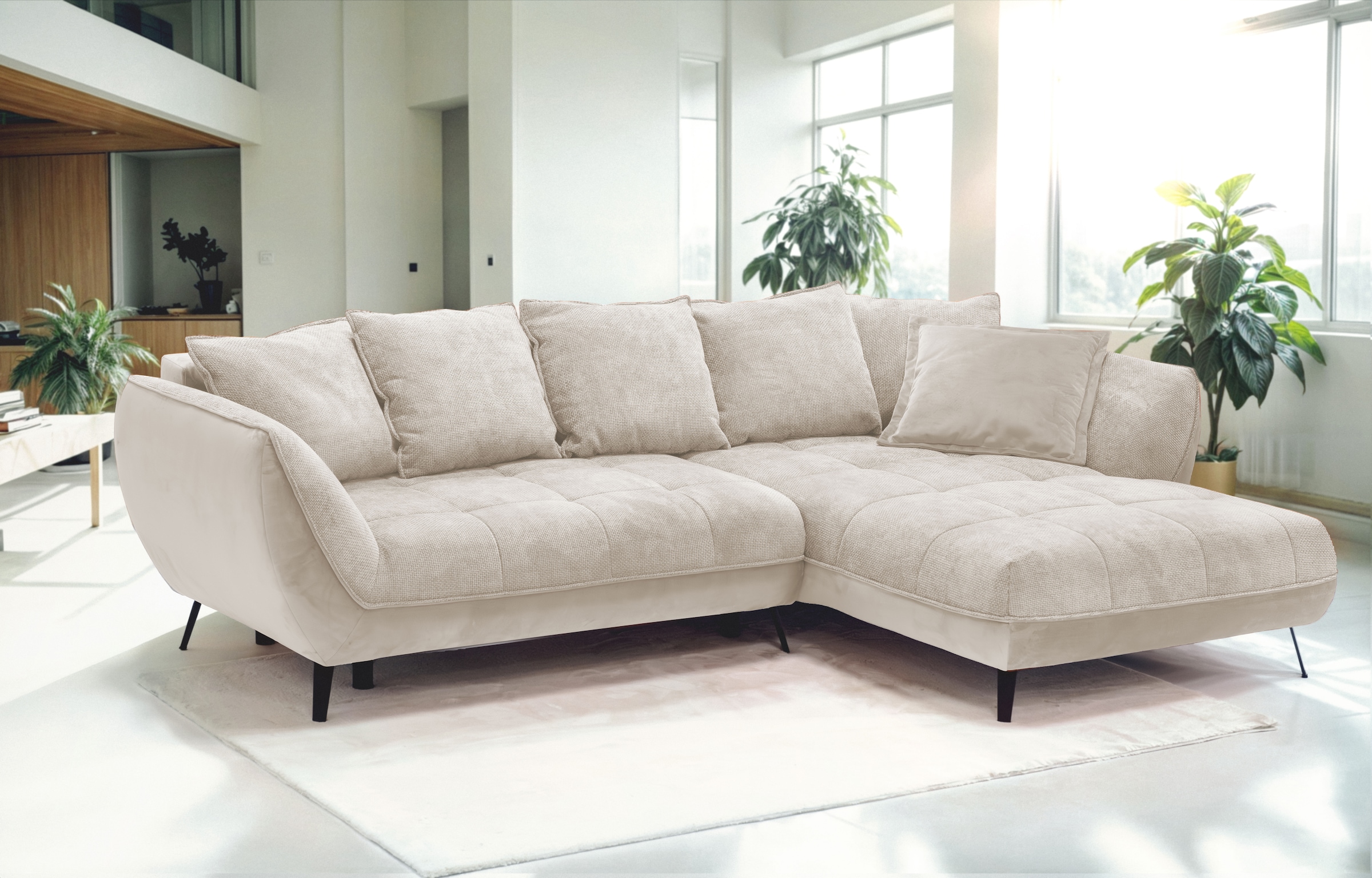 exxpo - sofa fashion Ecksofa "Midway Easy-Lift-Bettfunktion, 15cm bodenfrei, bequem, Breite 282cm" inkl. Bettfunktion und praktischem Bettkasten, L-Form