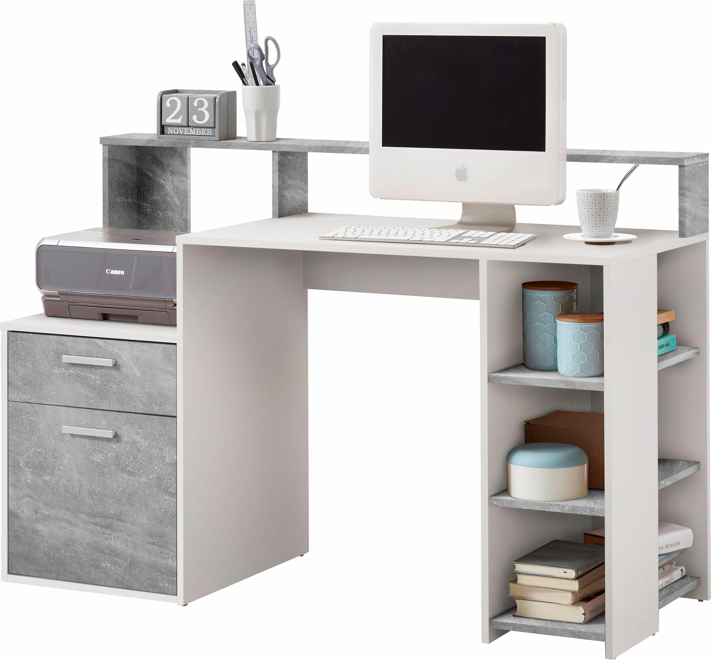 Thumbnail - FMD Regal-Schreibtisch "Bolton", Schreibtisch mit Stauraum und Ablage, offene Fächer, 138,5 cm breit