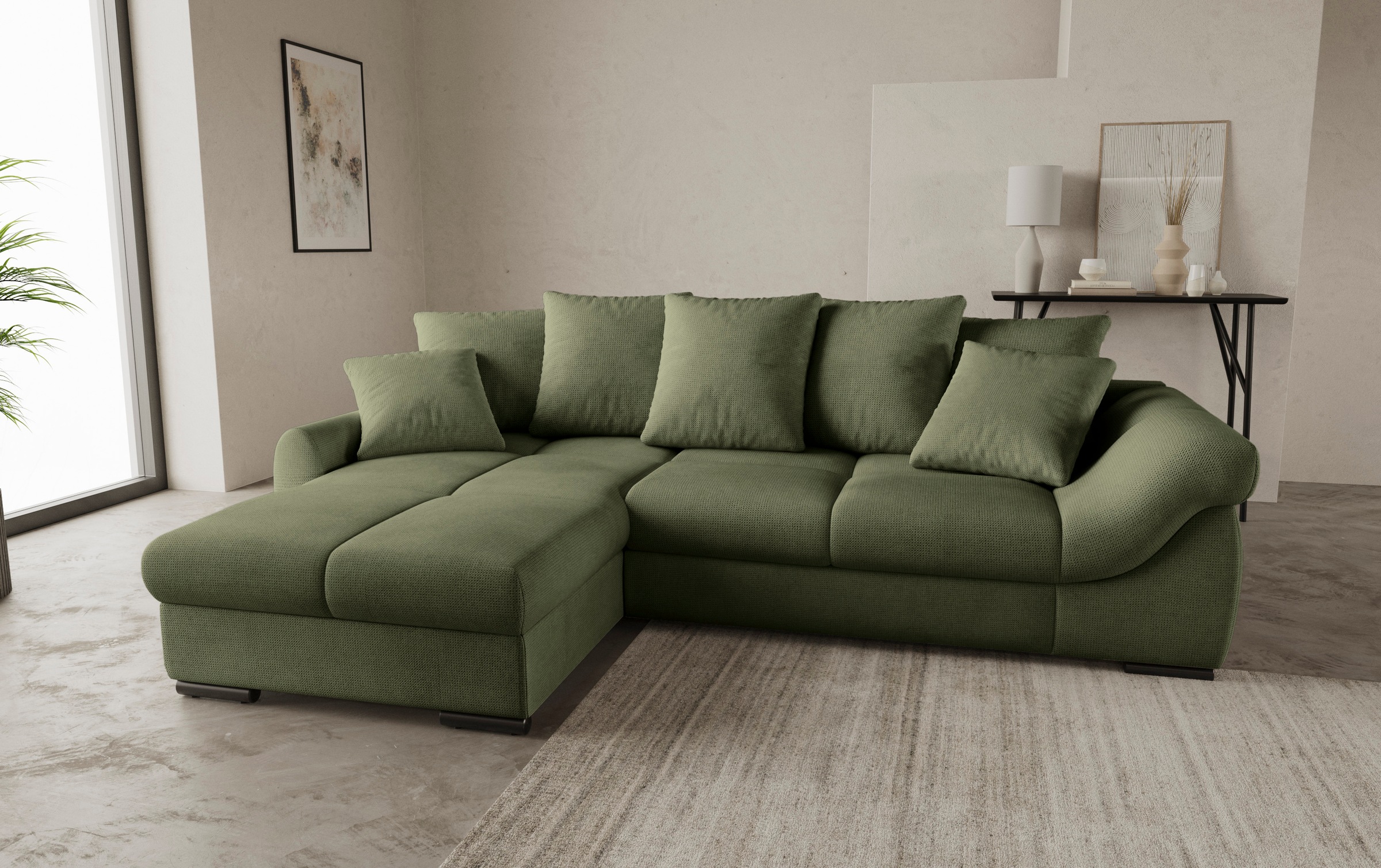 Mr. Couch Ecksofa »Livorno L-Form«, inkl. Hochschläfer-Bettauszug, XL-Bettkasten weiß beschichtet
