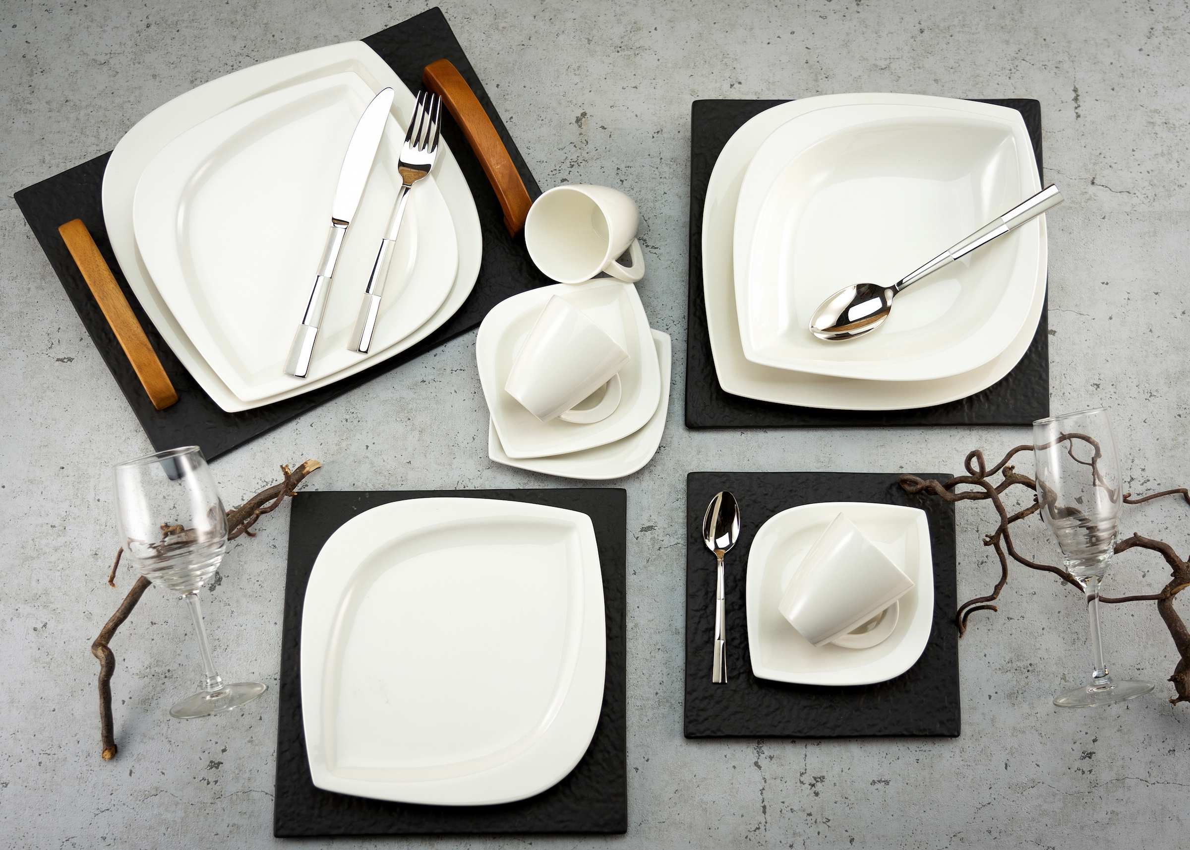 CreaTable Kombiservice »Geschirr-Set Melbourne«, (Set, 30 tlg., Kaffeeservice und Tafelservice im Set, für 6 Personen), Service, elegante Blattform, 30 Teile, für 6 Personen