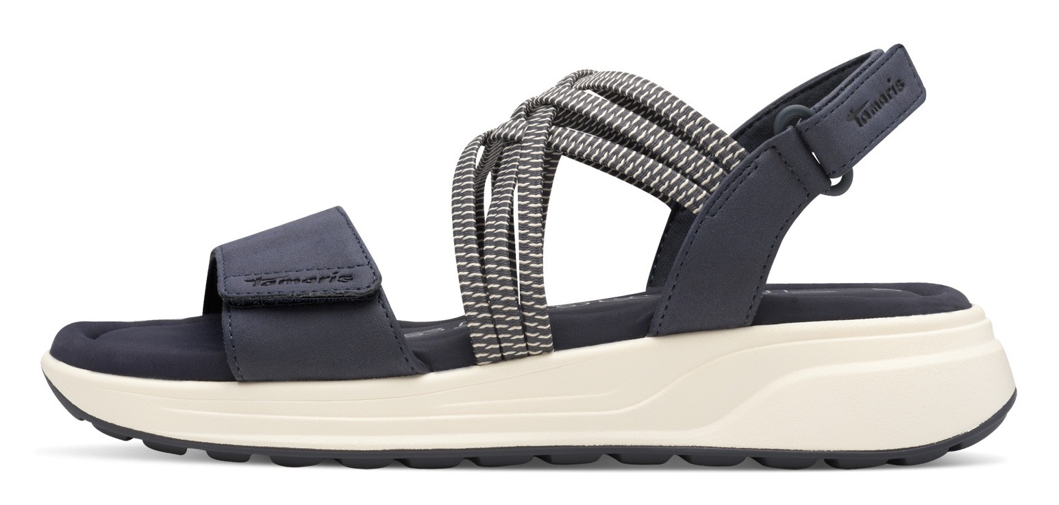 Keilsandalette TAMARIS, Damen, Gr. 38, blau (navy), Lederimitat, Textil, Schuhe, Plateau, Bequemschuh, Sandale mit elastischen, überkreuzten Riemchen 3