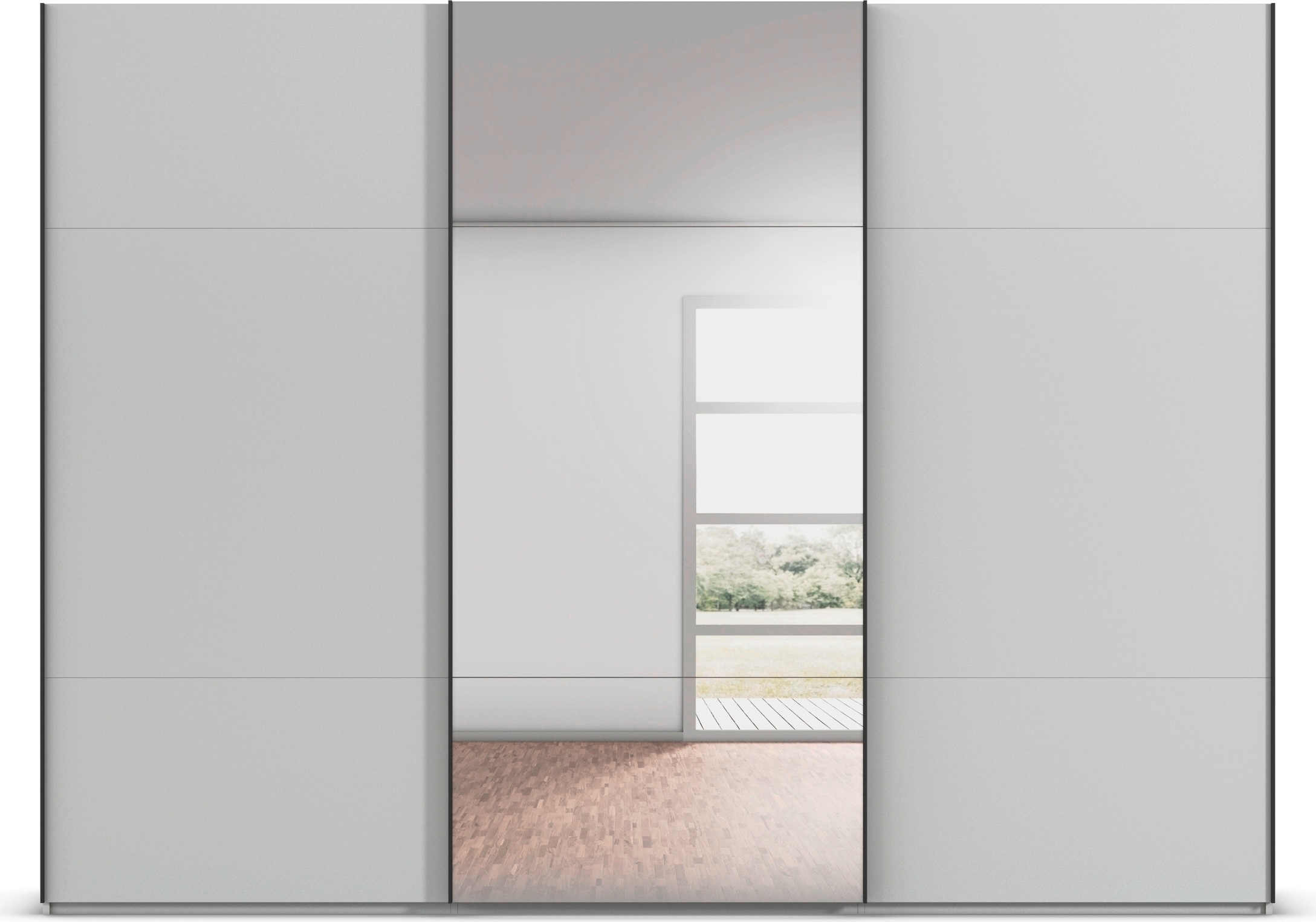 rauch Schwebetürenschrank »Kleiderschrank Schrank Garderobe Schlafzimmerschrank CONTIDO«, (in 3 verschiedenen Ausstattungen BASIC/CLASSIC/PREMIUM), aus hochwertigem Material in 6 Breiten 2 Griff-Farben MADE IN GERMANY