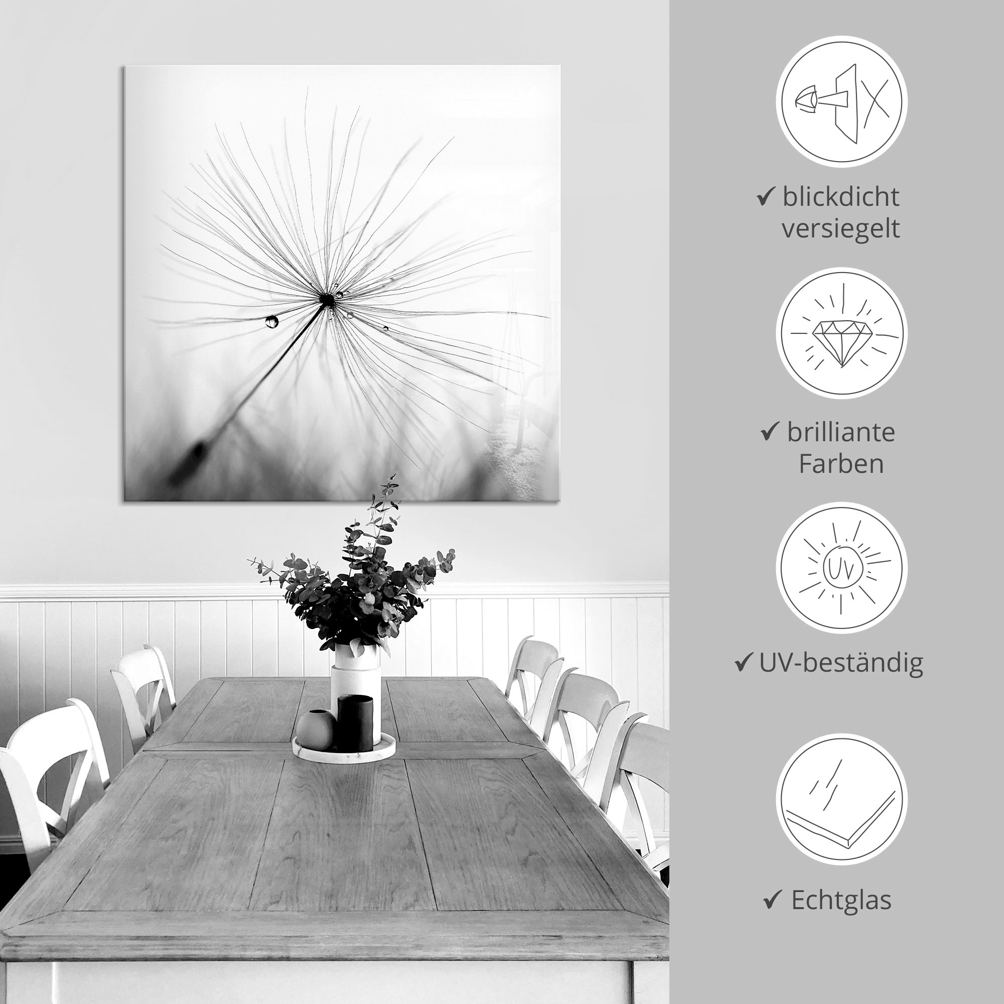 Artland Glasbild »Pusteblume Schirmchen«, Blumen, (1 St.), in verschiedenen Größen