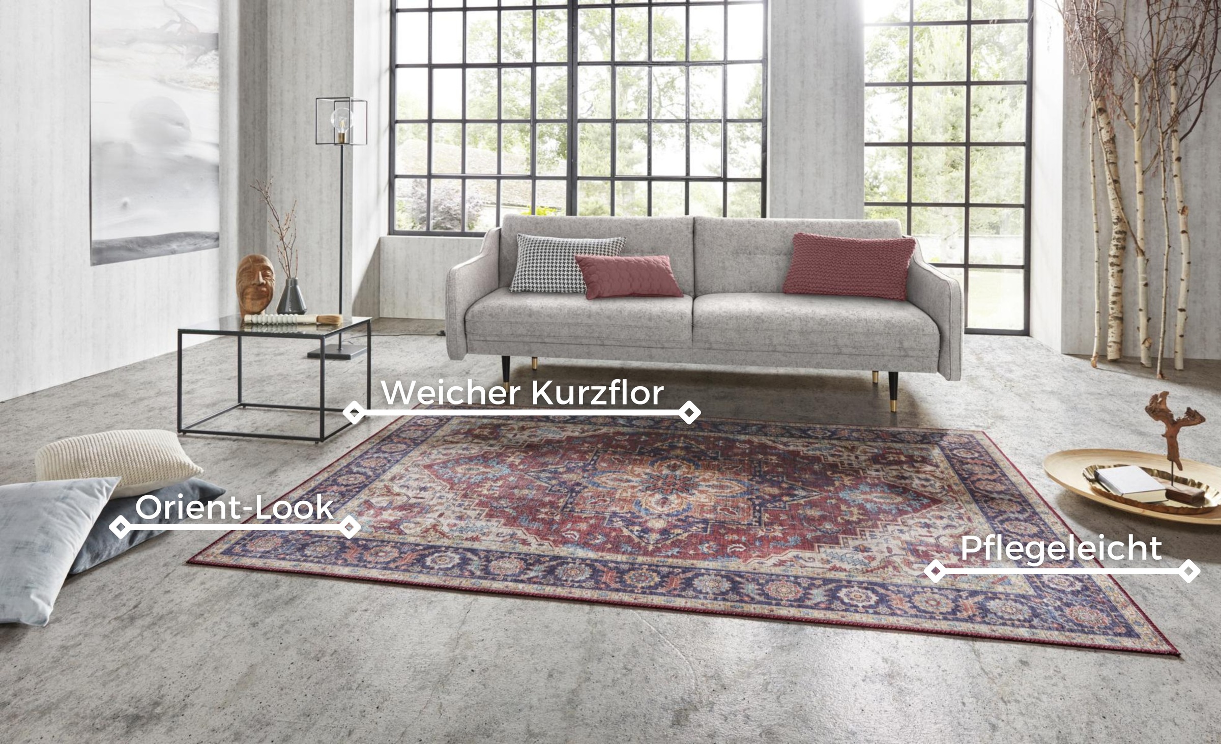 Teppich HANSE HOME "Anthea" Gr. 3, lila (pflaume), B:120cm H:5mm L:160cm, Polyester, Teppiche, Teppich, Orientalisch, Läufer, Vintage, Wohnzimmer, Schlafzimmer, Esszimmer 2