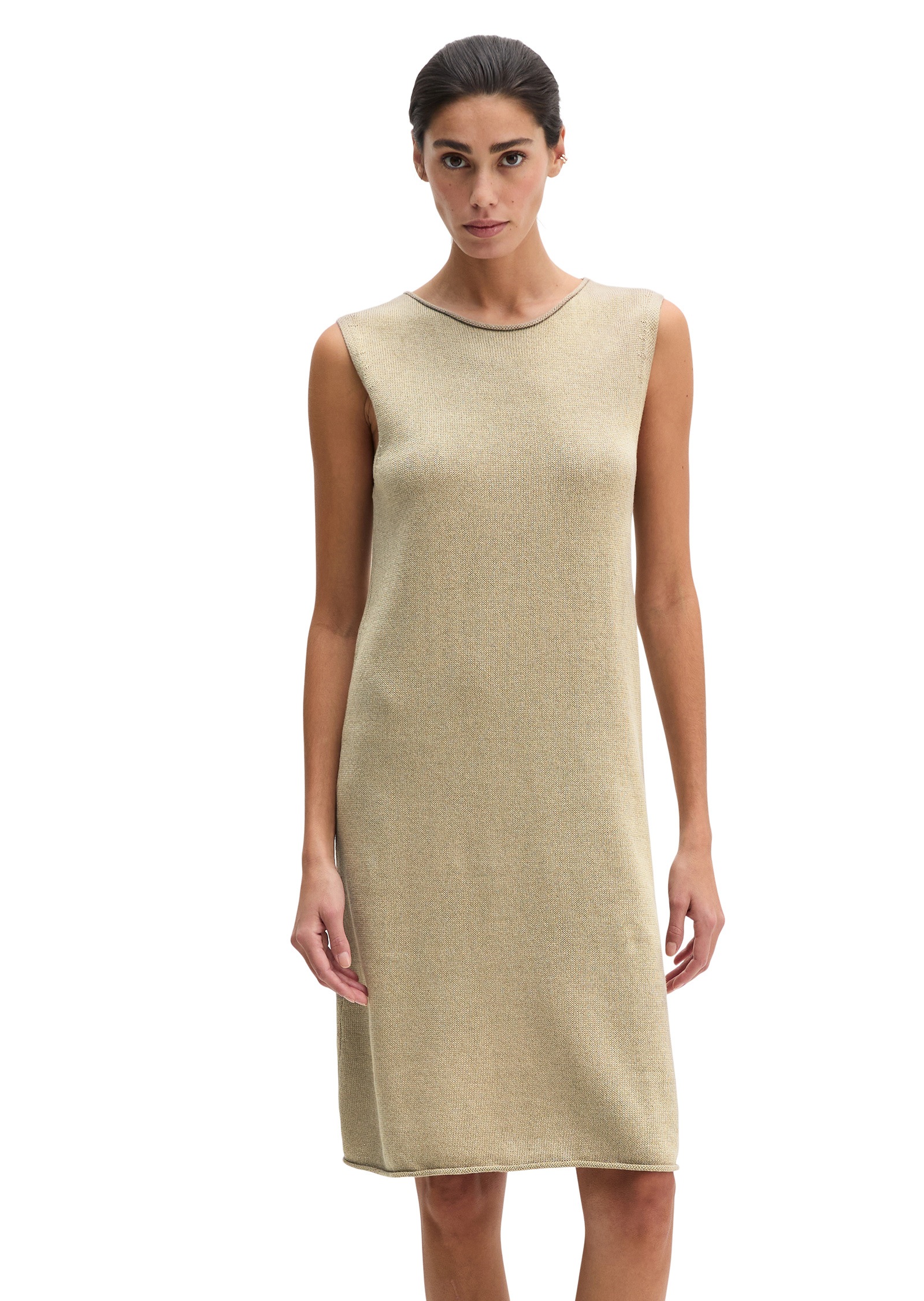 Strickkleid MARC O'POLO "aus Organic Cotton-Leinen-Mix", Damen, Gr. XS, Normalgrößen, earthy taupe, Obermaterial: 52% Baumwolle, 48% Leinen, unifarben, slim fit knielang, Rundhals, Kleider Strickkleid