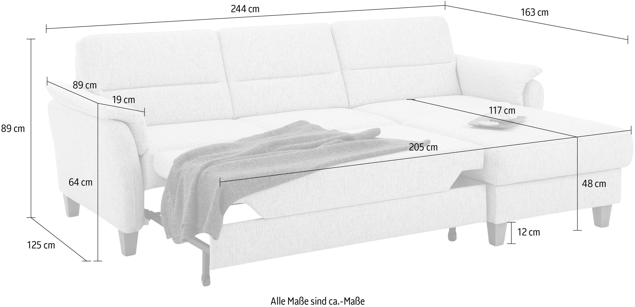 Home affaire Ecksofa »Palmera L-Form«, Federkern, wahlweise mit Bettfunktion und mit/ohne Bettkasten