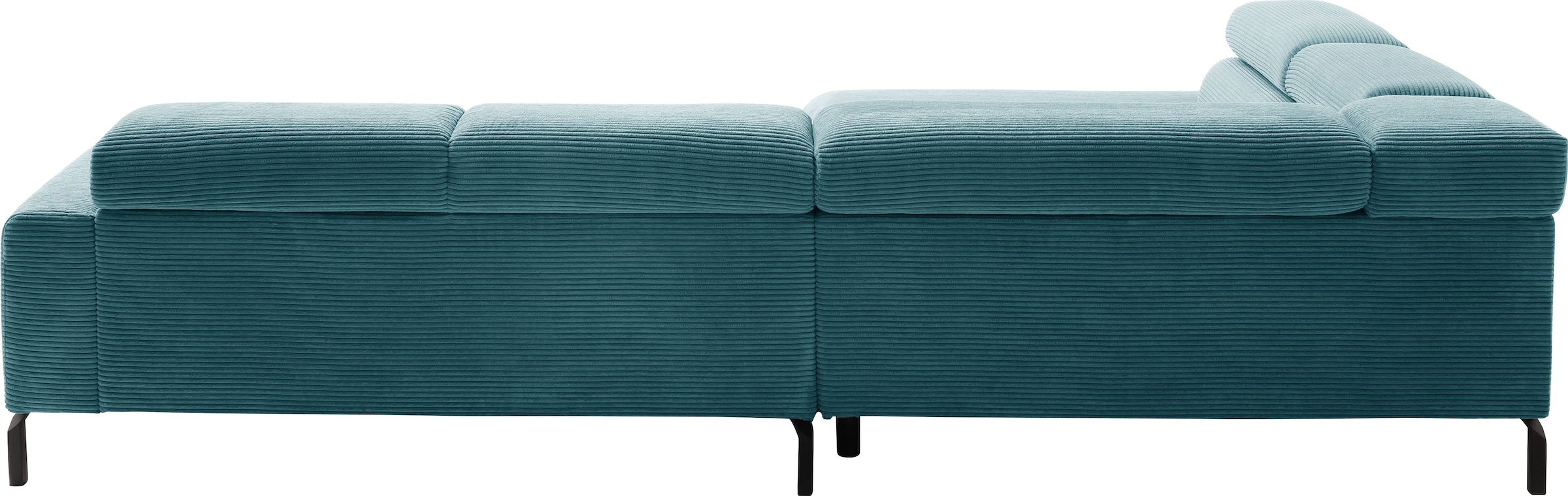 Places of Style Ecksofa »Antonelli, L-Form, inkl. Kopfteilverstellung, Breite 312 cm«, mit elektrischer Sitztiefenverstellung, in Cord, petrol