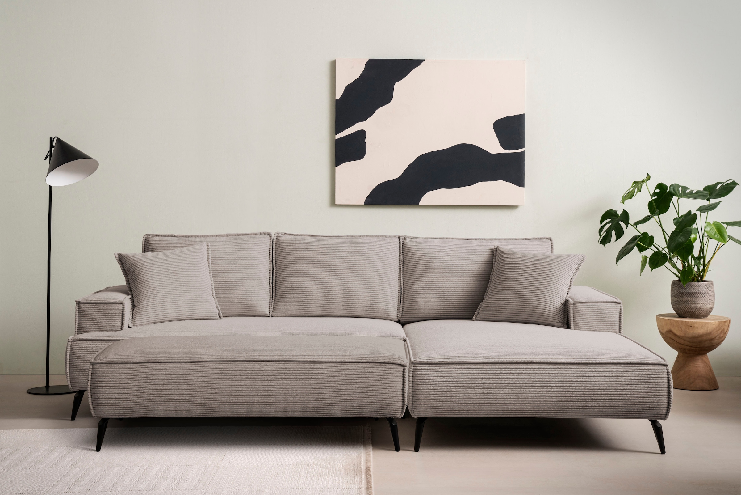 OTTO home Ecksofa "TVINNU Cord, L-Form, 275 cm, mit Hocker" stellbar zum Schlafsofa (Krokodilverbinder)
