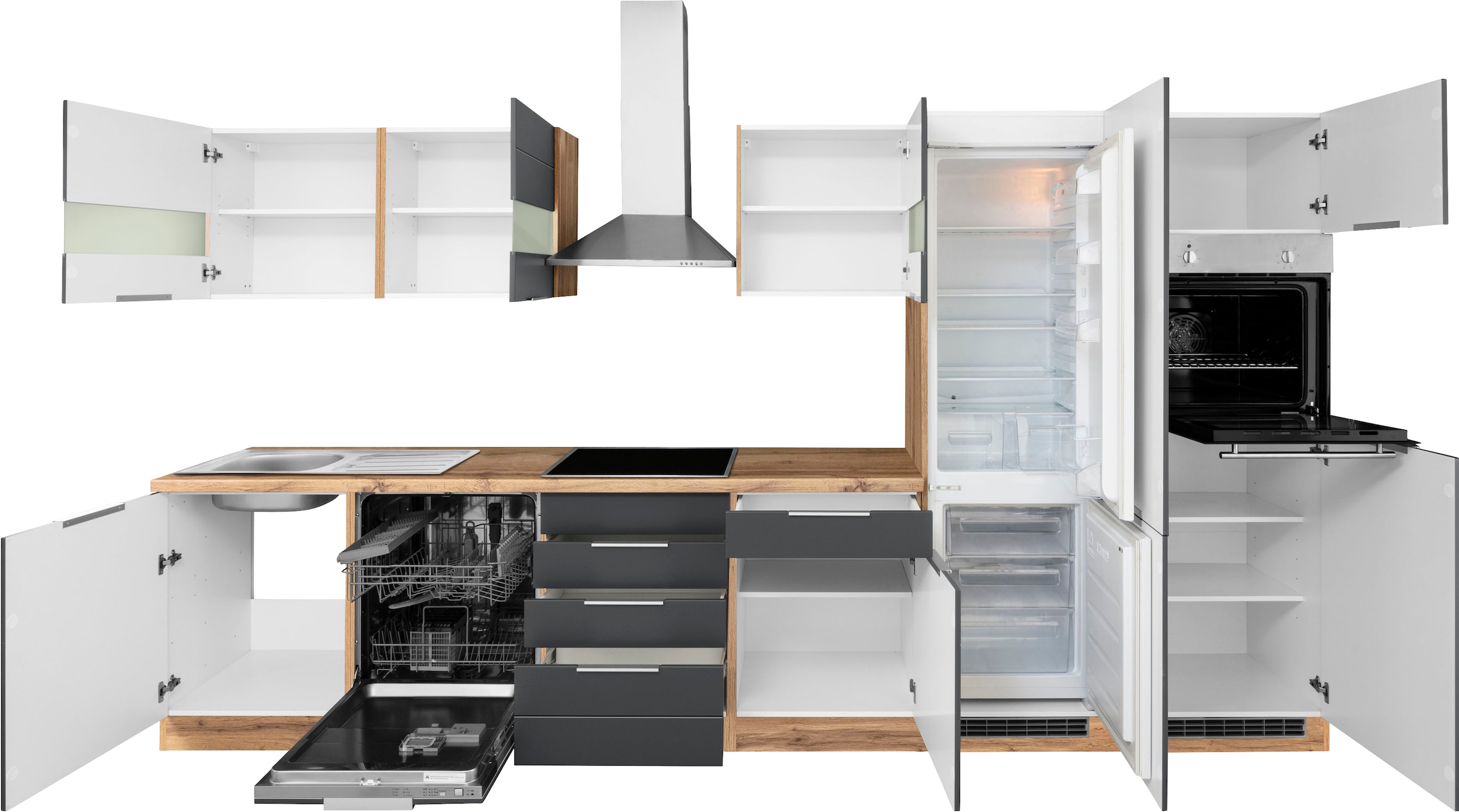 KOCHSTATION Küchenzeile »KS-Luhe« 360 cm breit, wahlweise mit oder ohne E-Geräten, gefräste MDF-Fronten