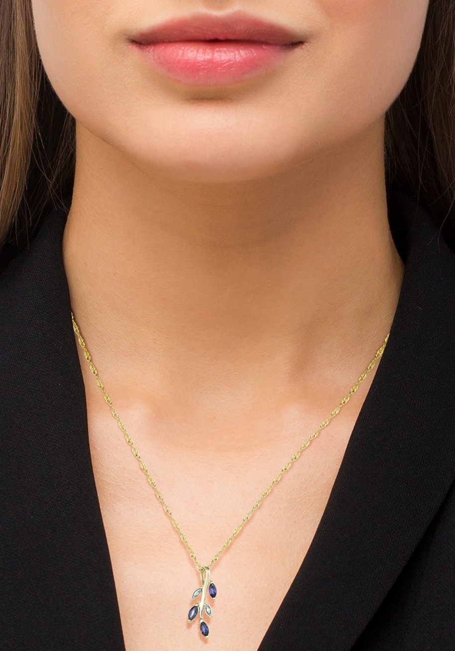 Kette mit Anhänger AMOR "Blütenranke", blau (gelbgoldfarben, kristallweißgoldfarben, kristallweiß, blau), Halsketten, Damen, Gelbgold 375 Weißgold 375, L: 45, Gelbgold 375, Weißgold 375, mit Zirkonia (synth.) 8