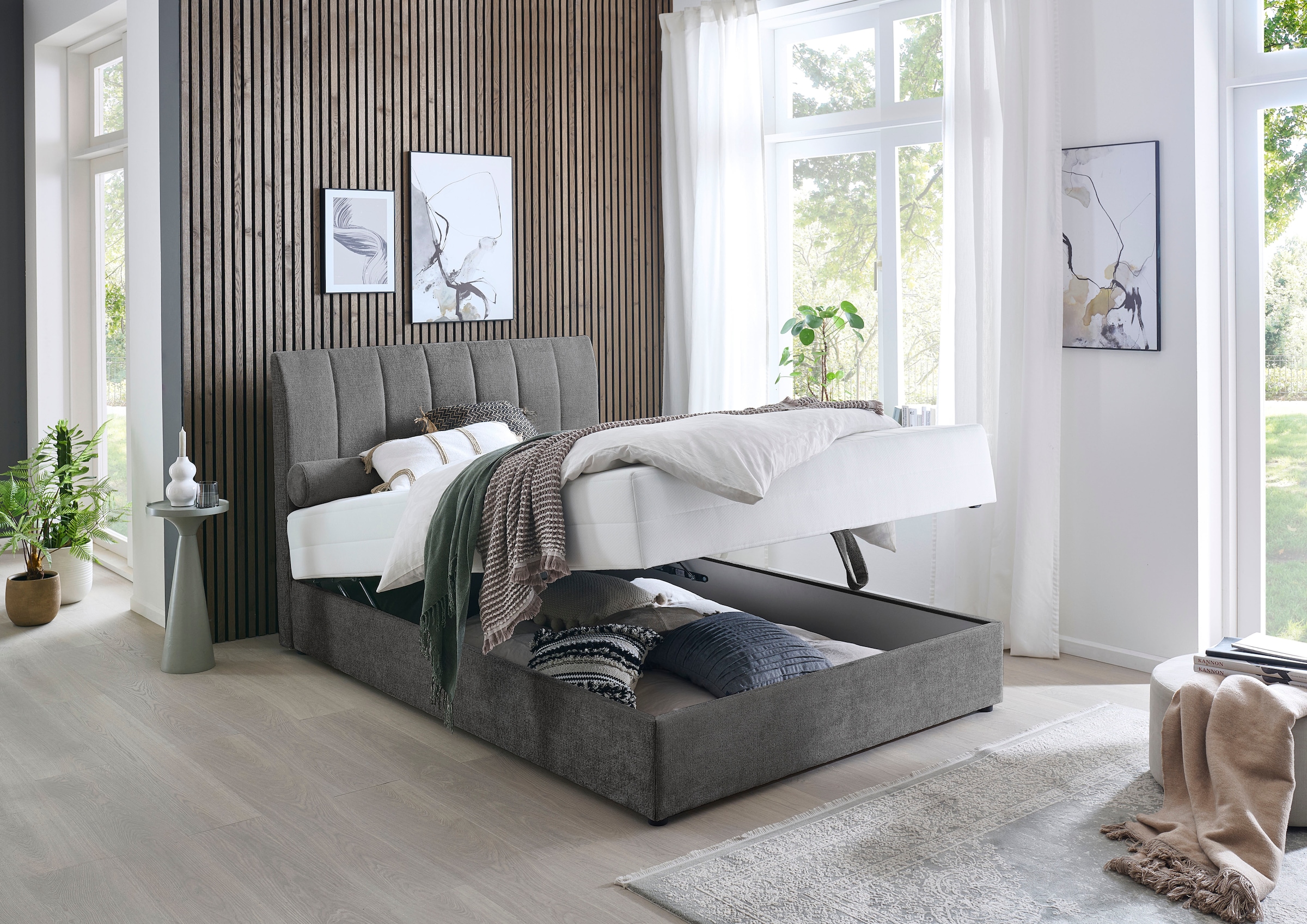 ATLANTIC home collection Boxbett »ALISIA«, mit Taschenfederkern, Bettkasten und Kissenrolle im Originalbezug