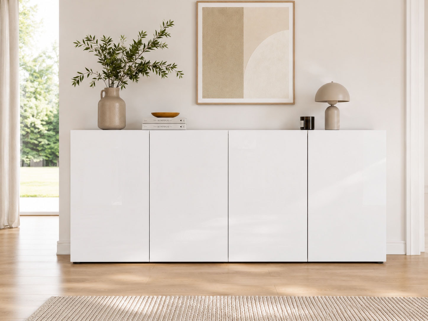 Home affaire Sideboard "MISTER- Sideboard, Anrichte, Kommode, Made in Italy, 4 Fächer" Kommode mit 4 Türen, komplett Hochglanz lackiert, Breite 180cm