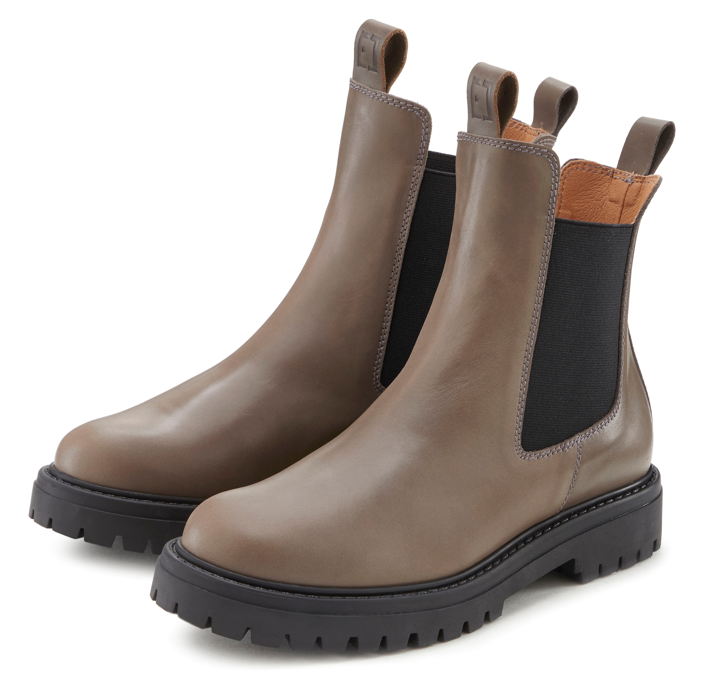 Stiefelette ELBSAND "Chelseaboots, Schlupfstiefel, Bikerboots, Sommerstiefelette", Damen, Gr. 44, grau (taupe), Obermaterial: 100% Rindsleder. Decksohle: 100% Synthetik. Futter: 100% Synthetik. Laufsohle: 100% Synthetik, unifarben, Schuhe Stiefelette, aus