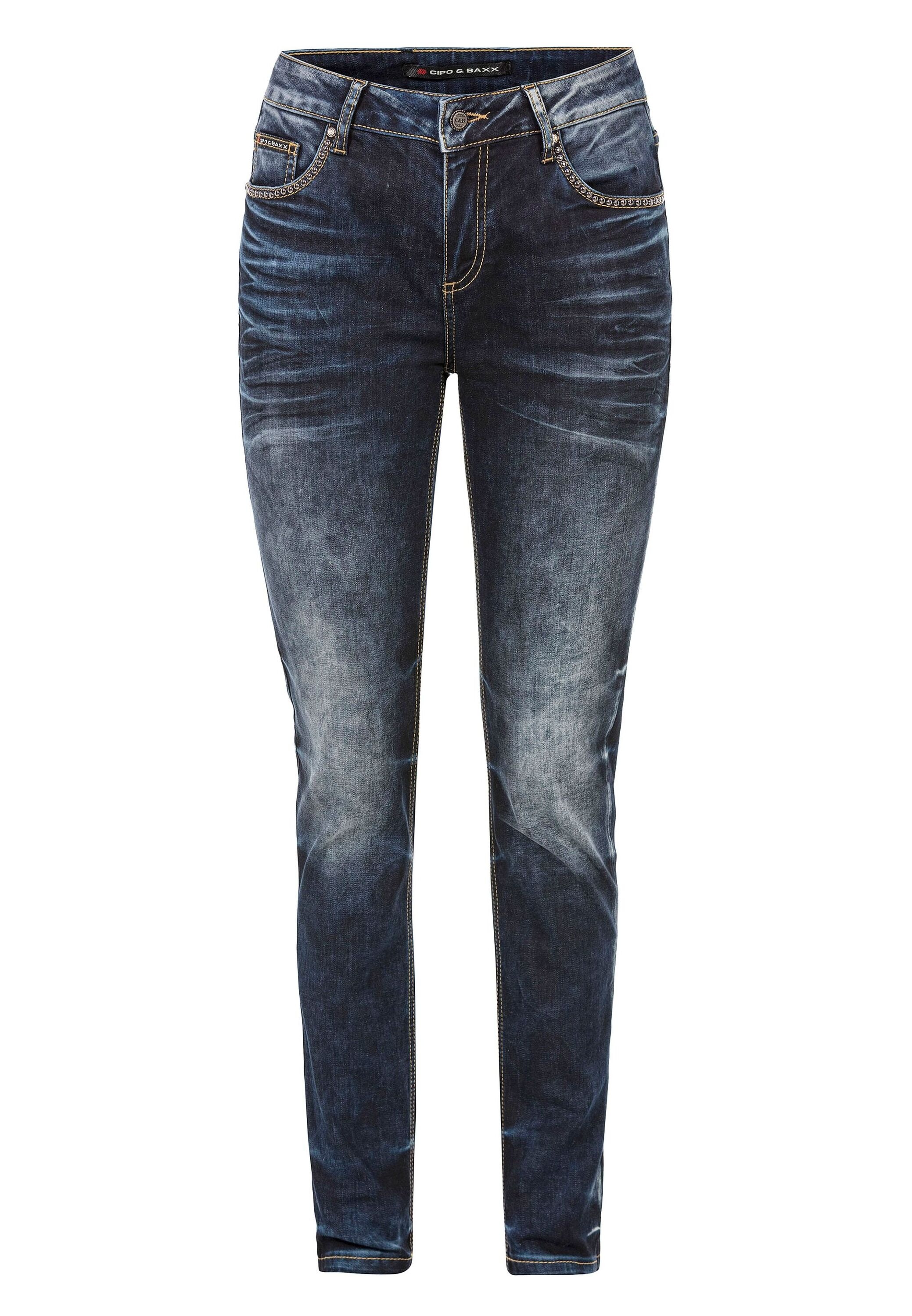 Cipo & Baxx Slim-fit-Jeans "Cipo & Baxx Jeans" Mit glänzenden Nieten, WD465