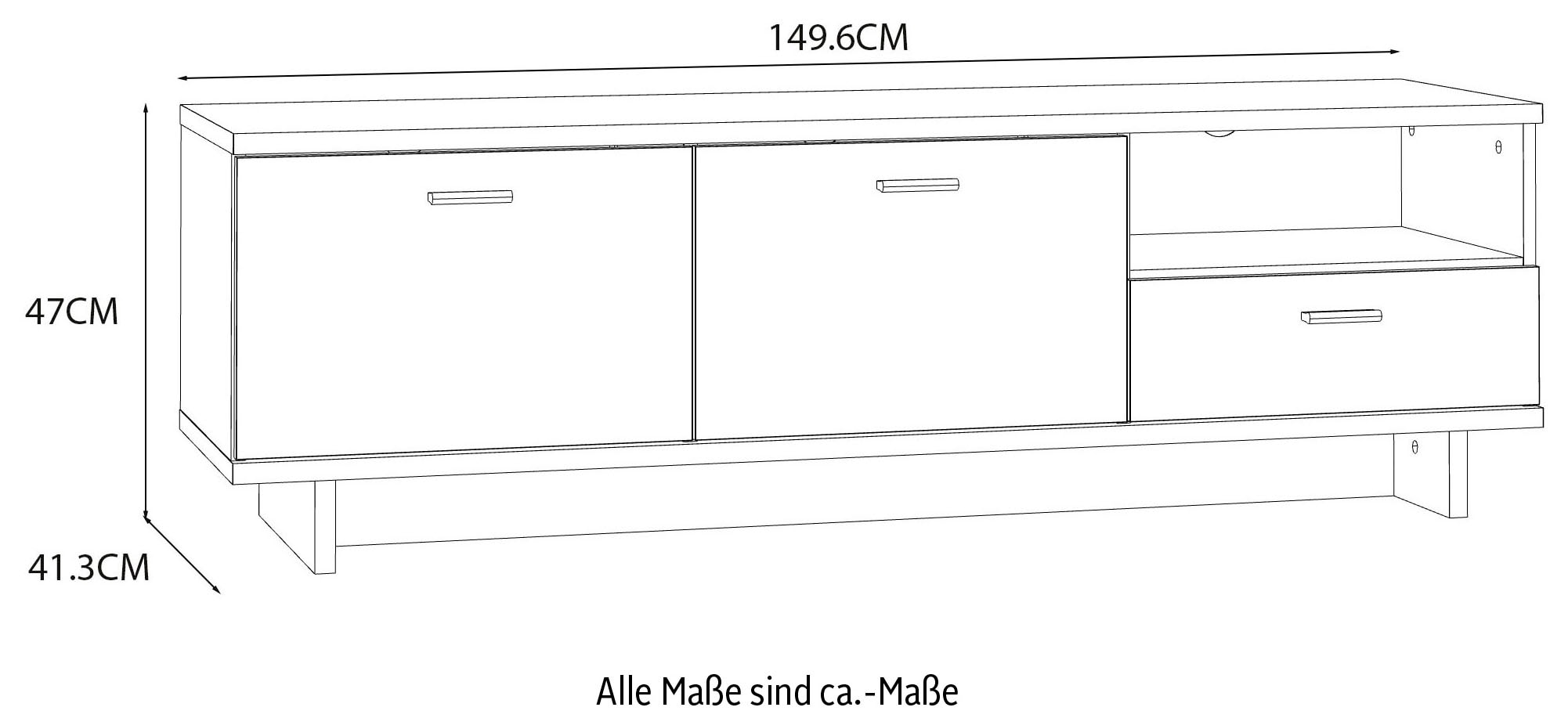 FORTE TV-Schrank »Chesapeak TV-Schrank, 2 Türen, 1 Schubkasten, Metallfüße, 150 cm breit«, (B/H/T 149,6/47,3/41,3 cm), TV-Bank, 150 cm breit, Metallfuß, 2 Türen, 1 Schublade, offenes Fach