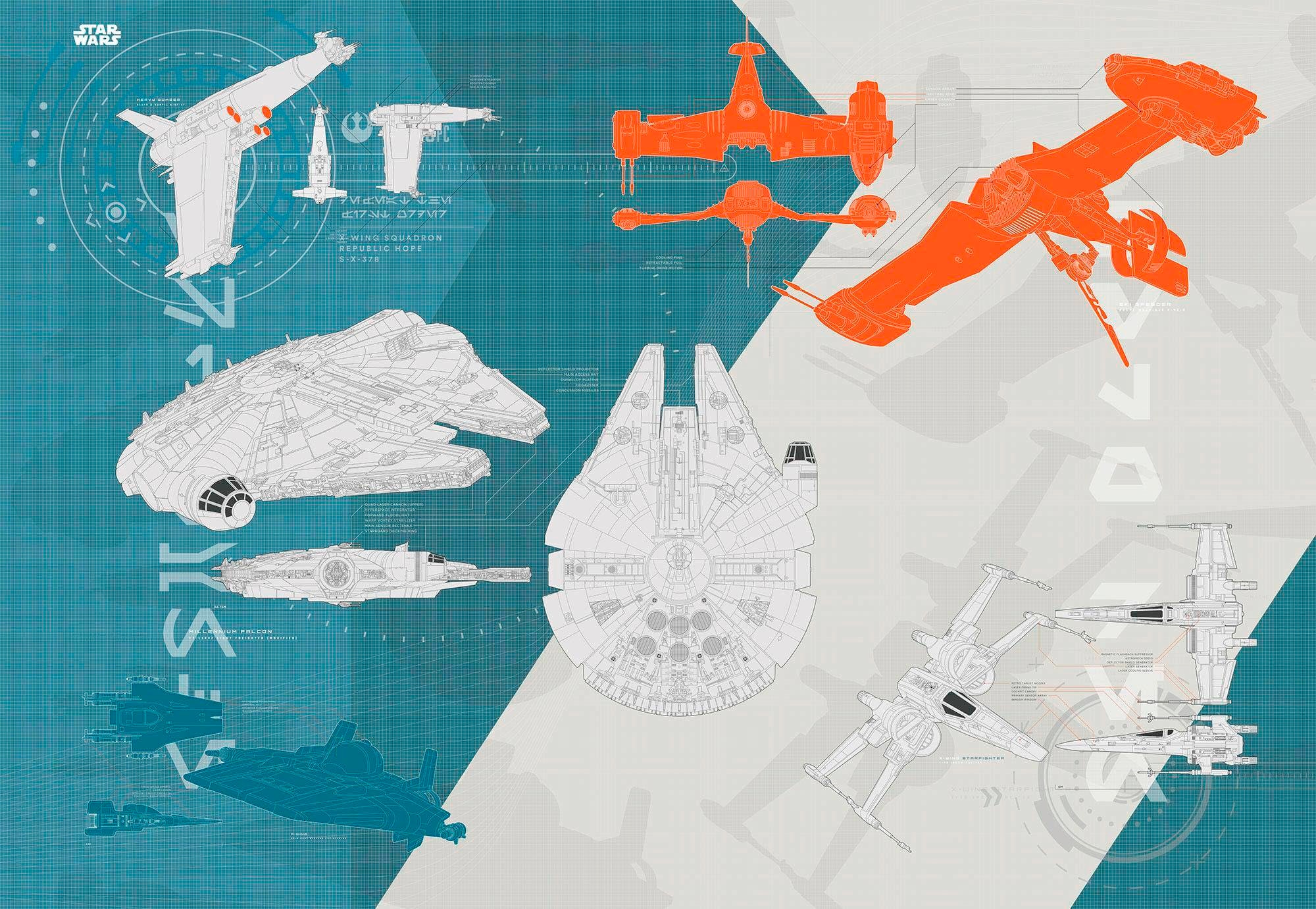 Komar Fototapete "STAR WARS Technical Plan - Größe 368 x 254 cm" bedruckt glatt Kinderzimmer