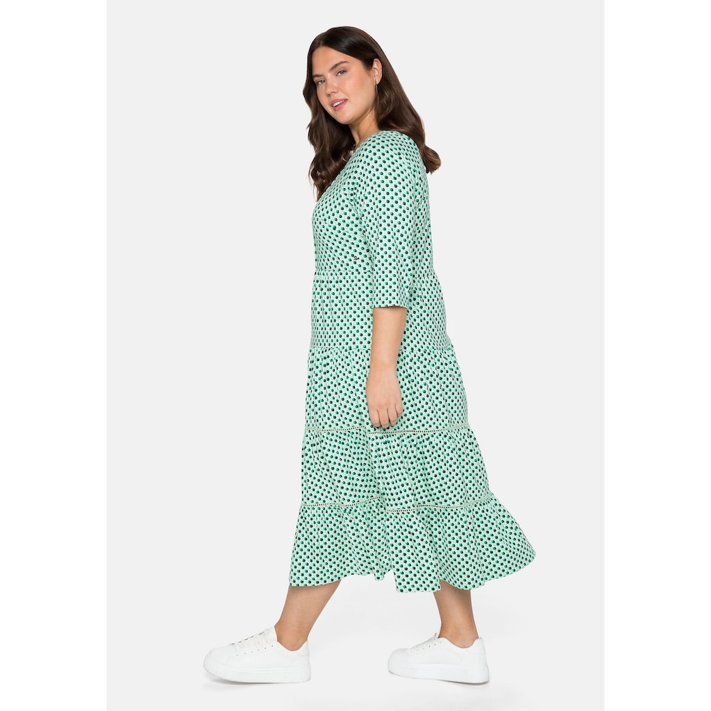Damenmode Kleider Sheego Jerseykleid »sheego Jerseykleid«, mit 3/4-Ärmeln und Stufenvolants grün-bedruckt