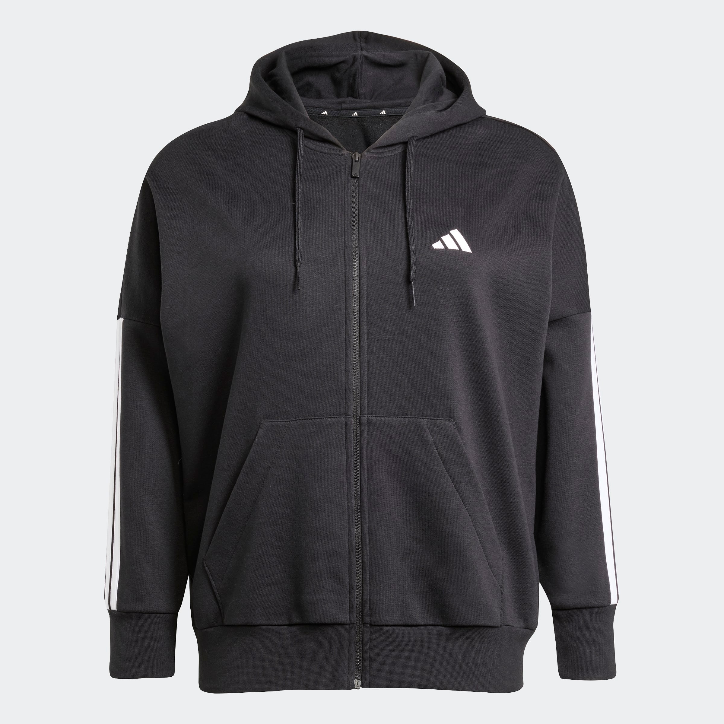 adidas Sportswear Kapuzensweatjacke »ESSENTIALS 3-STREIFEN FULL-ZIP FLEECE (GROSSE GRÖSSEN)« mit Kapuze, in normaler Länge