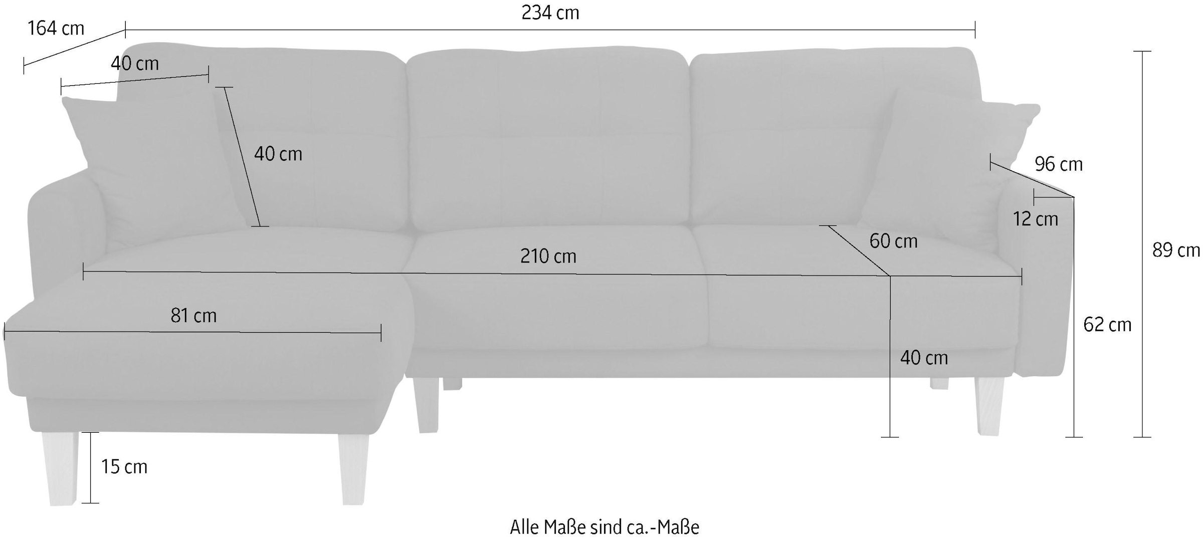 Home affaire Ecksofa »TRIPLO optionale Schlafsofa mit Bettkasten, Maße B/T/H: 234/164/89 cm« L-Form wahlweise mit Bettfunktion - Liegefläche 132x210 cm