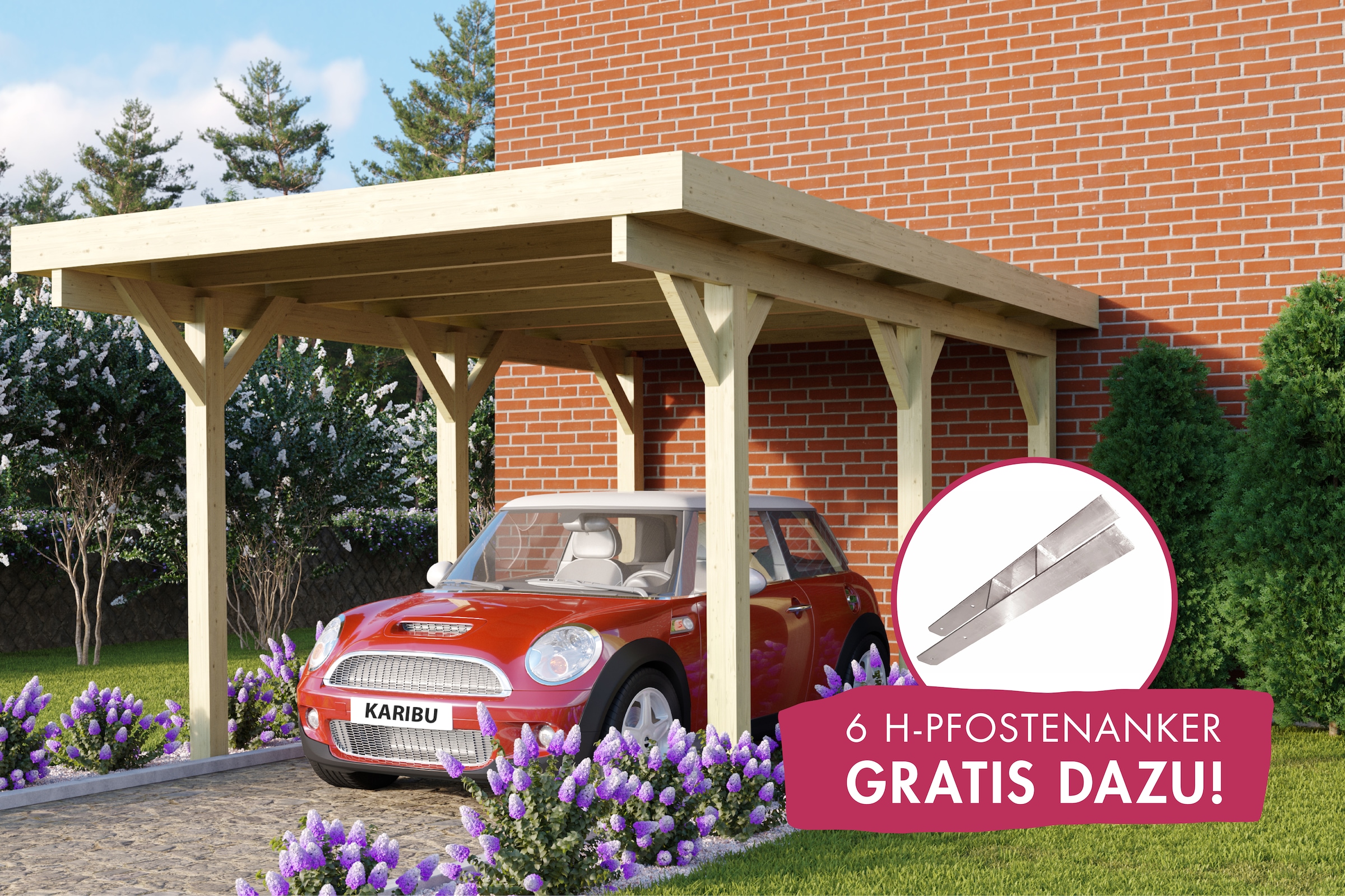 Karibu Einzelcarport "Classic 1", Holz, 250 cm, braun