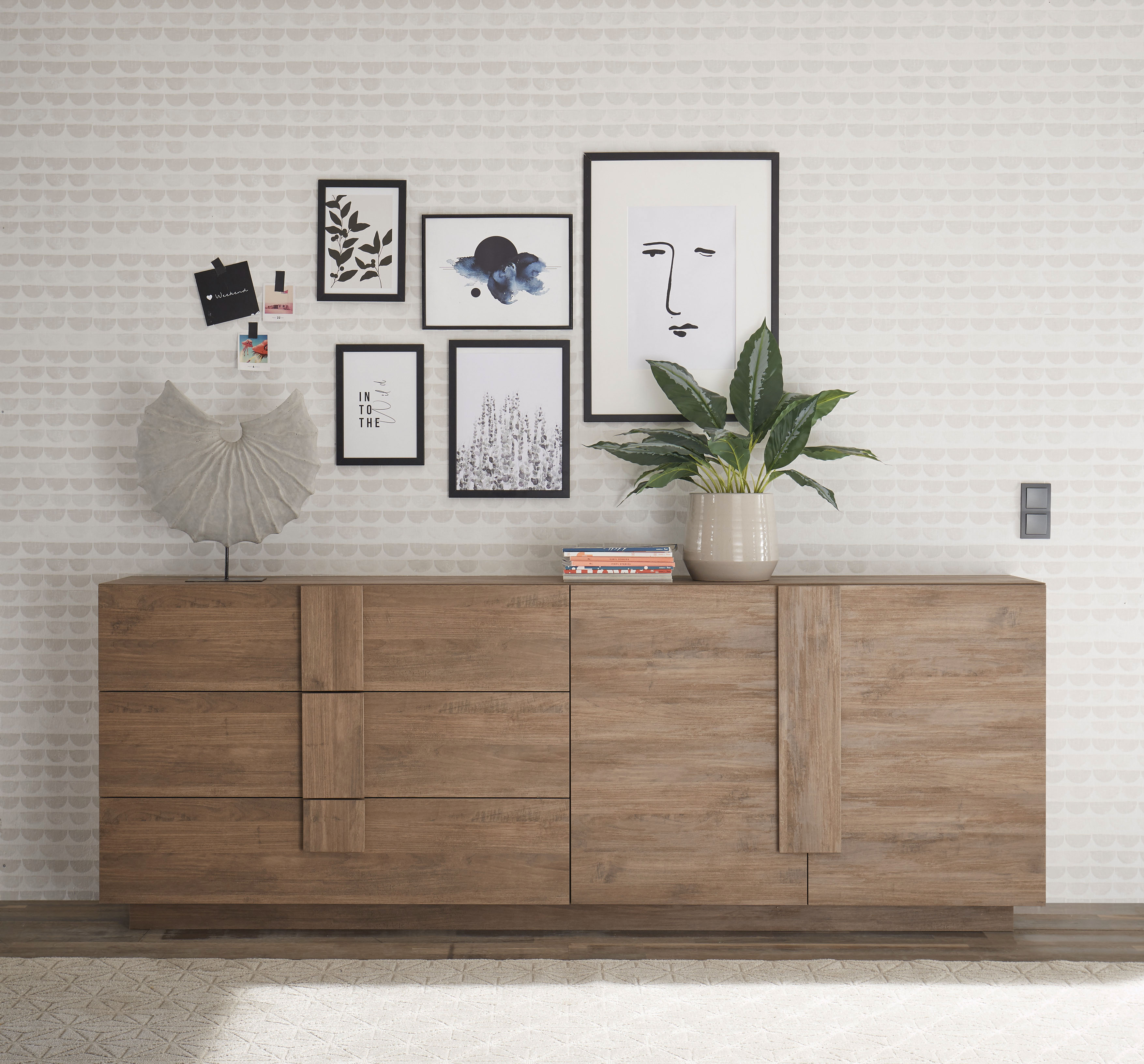 Home affaire Sideboard "Jupiter, Breite 241 cm, Kommode 2 Türen - Soft Closing, 3 Schubkästen," Anrichte, moderne Griffblende, FSC, cleveres Stauraumkonzept