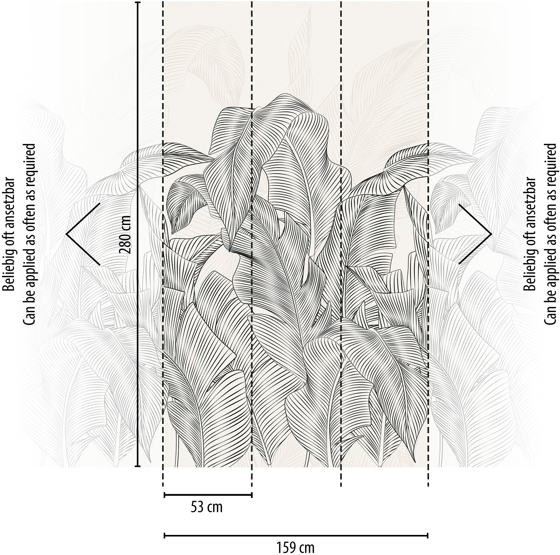living walls Vliestapete »Vibes & Styles Linea Botanica – Jungle Outline Fototapete« floral leicht strukturiert Minimalistisches Blattdesign mit Linienführung und moderner Eleganz