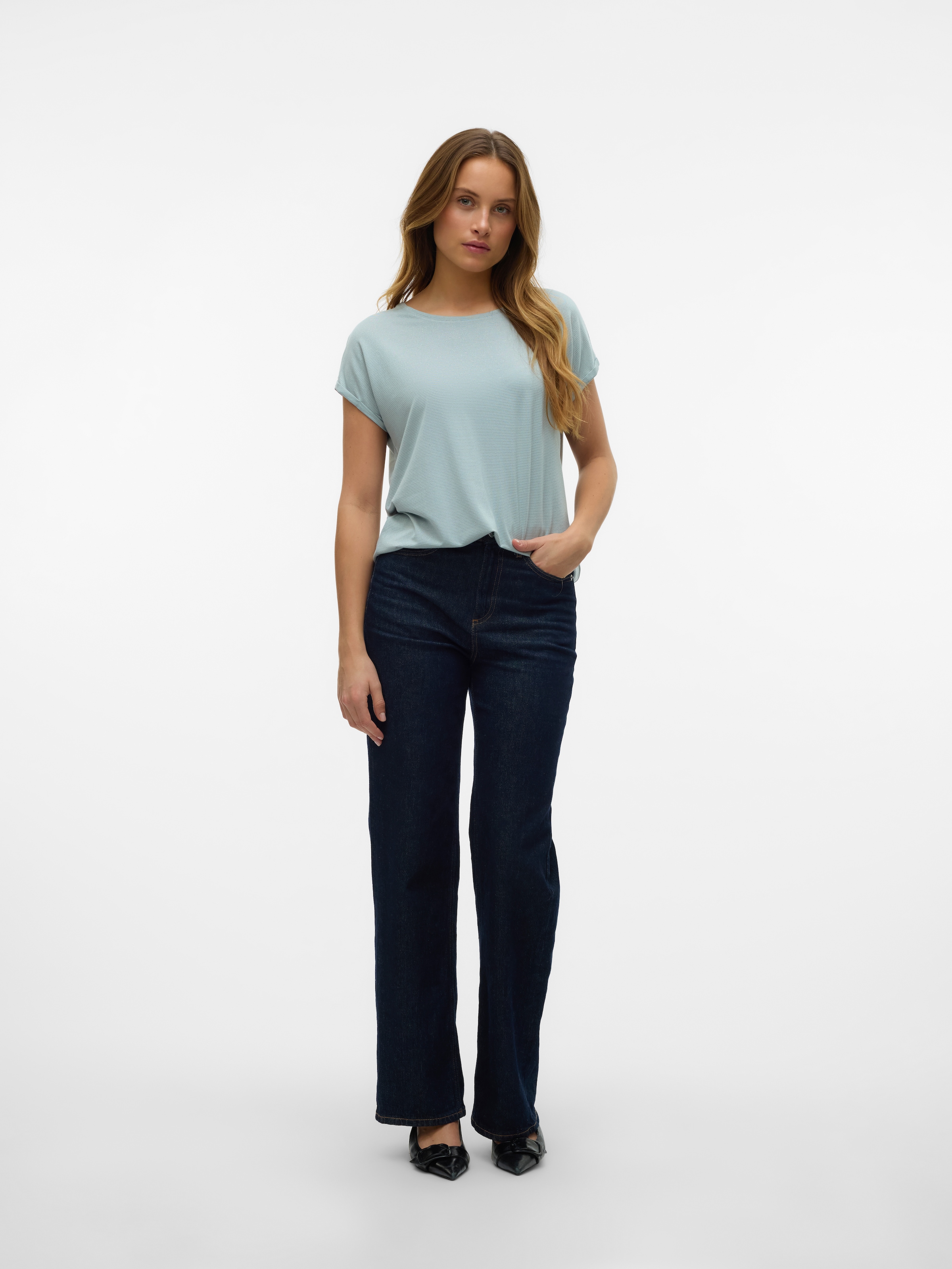 Vero Moda Rundhalsshirt »VMLAVA PLAIN SS TOP LUREX STRIPE«