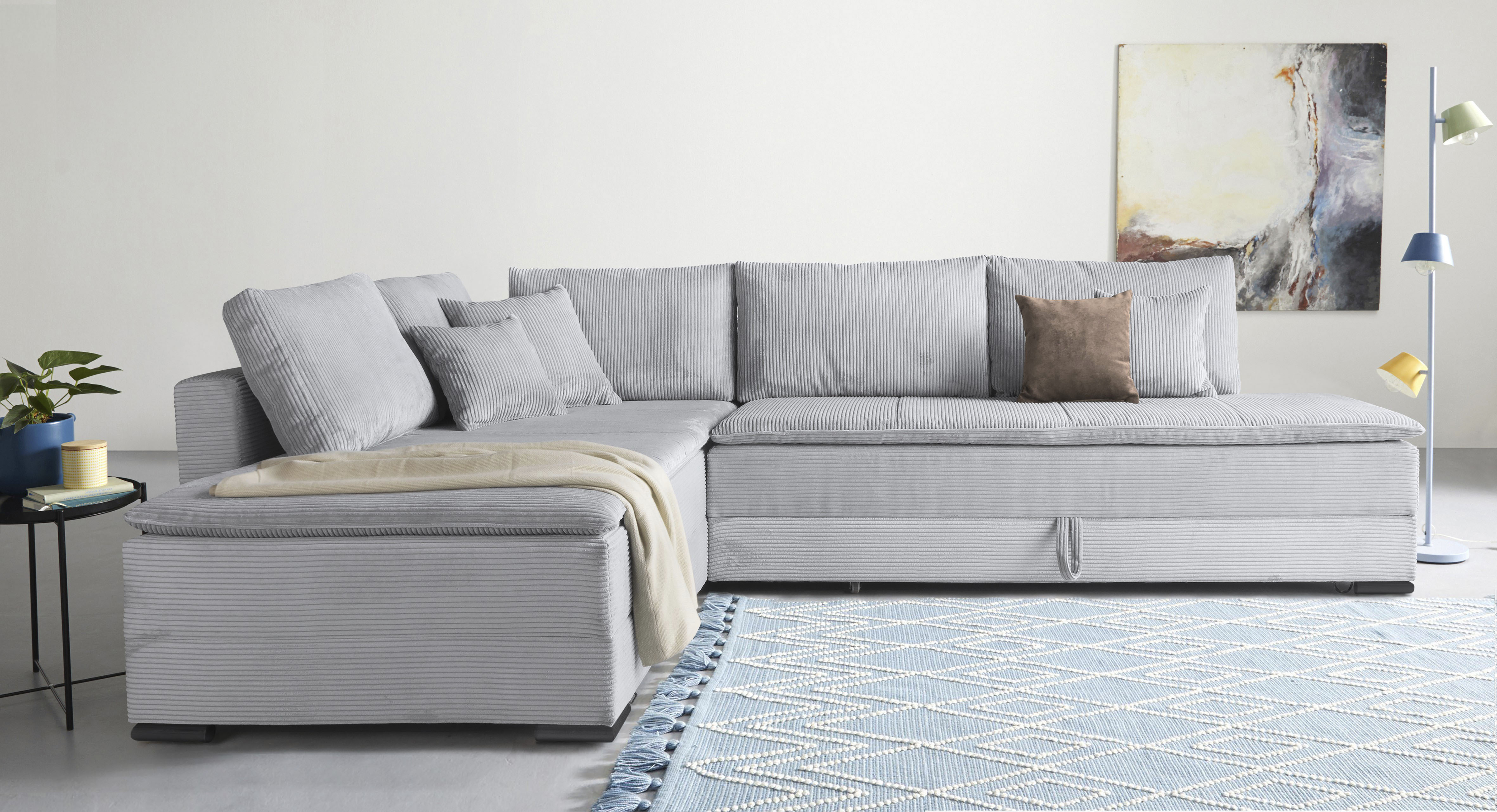 Home affaire "Night & Day L-Form, B: 321 cm, mit Dauer-Schlaffunktion 180x200 cm" Schlaffunktion, Bettkasten, Topper & 3 Zierkissen, Boxspringbett Cord