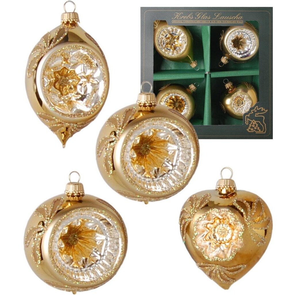 Krebs Glas Lauscha Christbaumschmuck »Reflexstyle Kugel, Herz, Olive, Weihnachtsdeko, Christbaumschmuck«, (Set, 4 tlg.)