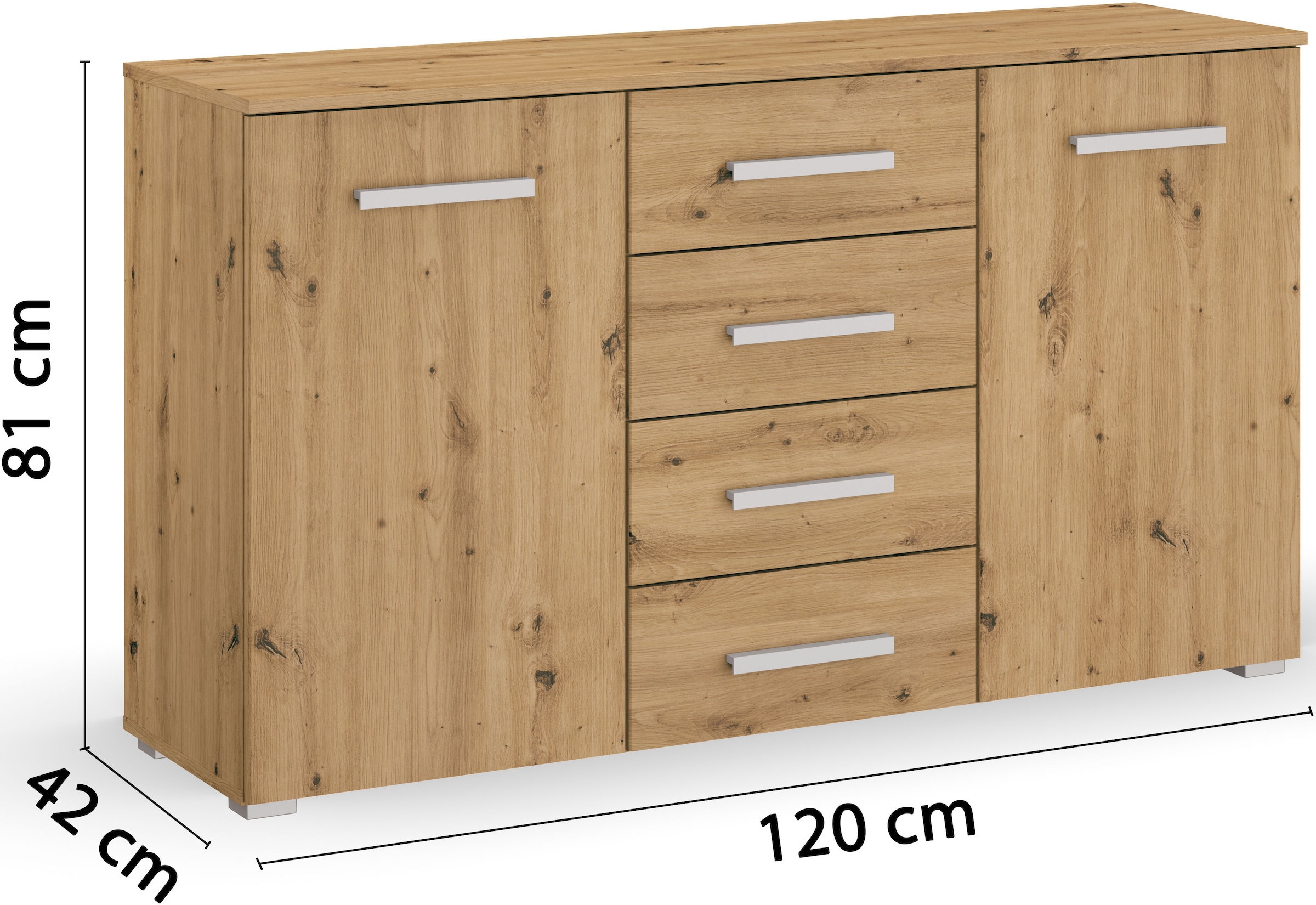 rauch Schubkastenkommode »Sideboard Kommode Kombikommode KOLUNA mit Dekorfront« Breite 120 cm,  vier große Schubladen, mit insgesamt 4 Einlegeböden MADE IN GERMANY