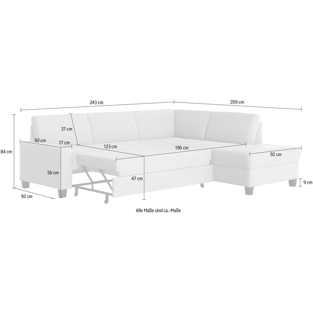 DOMO collection Ecksofa »Florentina«, wahlweise mit Bettfunktion, mit Kontrastnaht