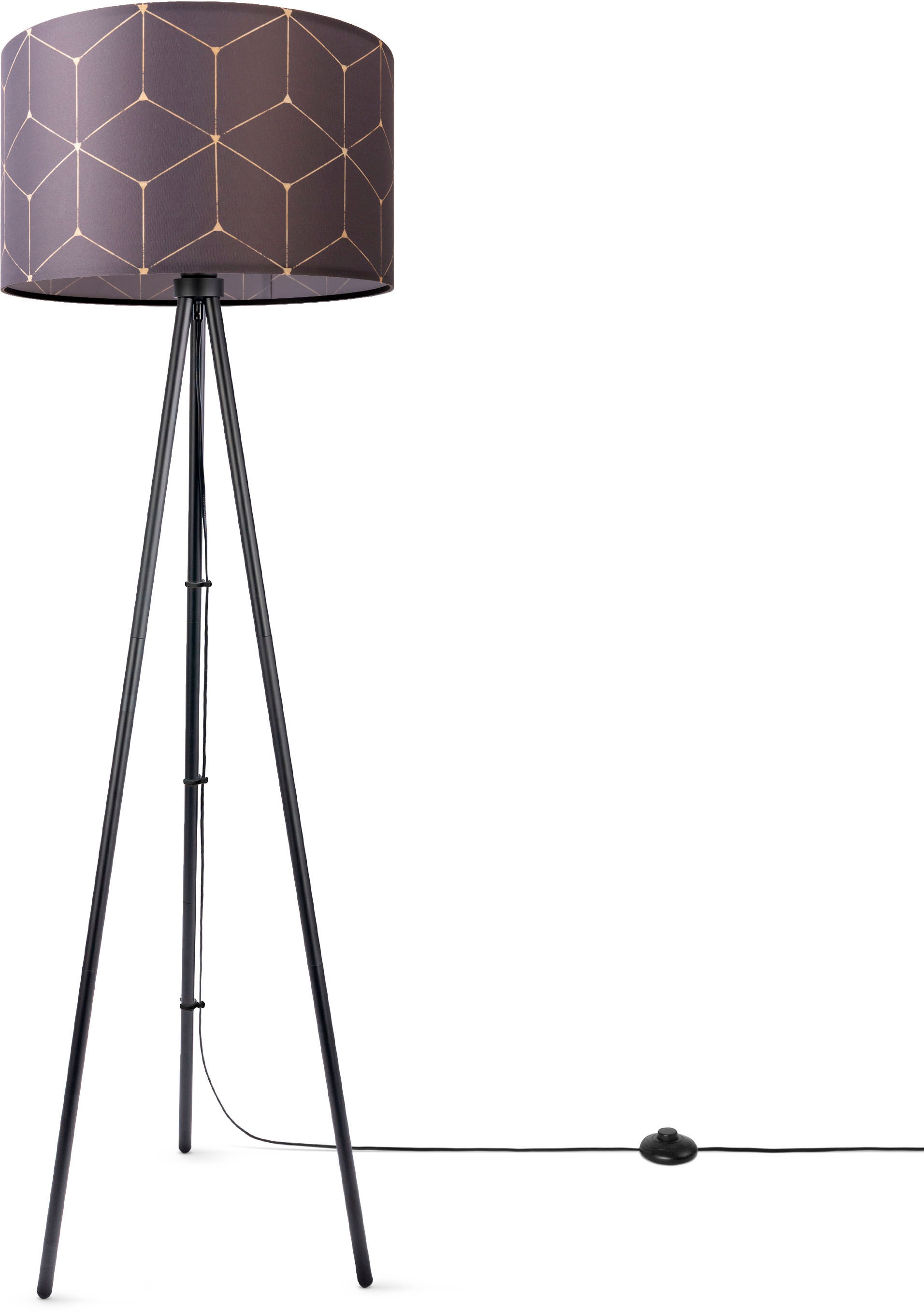 Paco Home Stehlampe »Trina Cube«, Leuchtmittel E27 | ohne Leuchtmittel, Lampenschirm Stoff Modern Wohnzimmer Stehlampe Leselampe E27 Rund