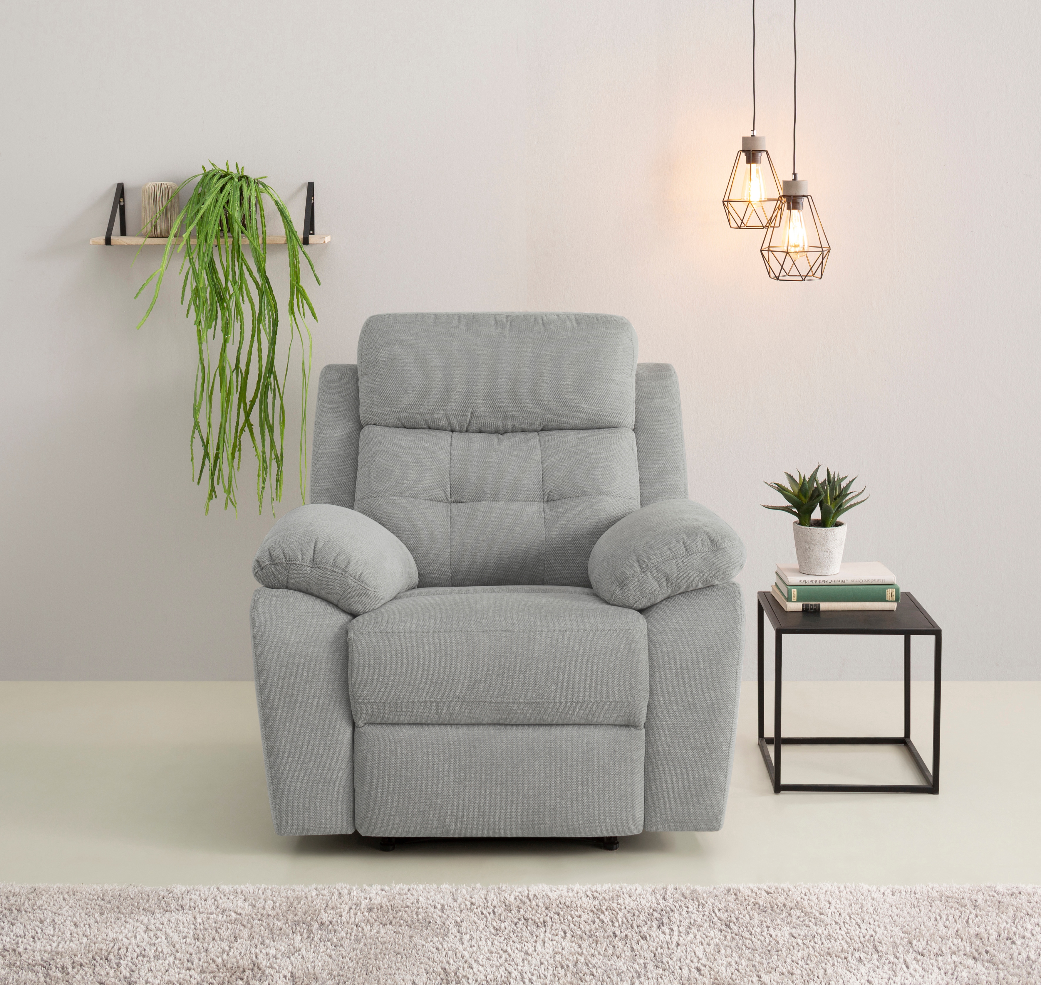 OTTO home Relaxsessel "Lannilis mit Liegefunktion, Fernsehsessel" mit manueller und elektrischer Relaxfunktion, hellgrau