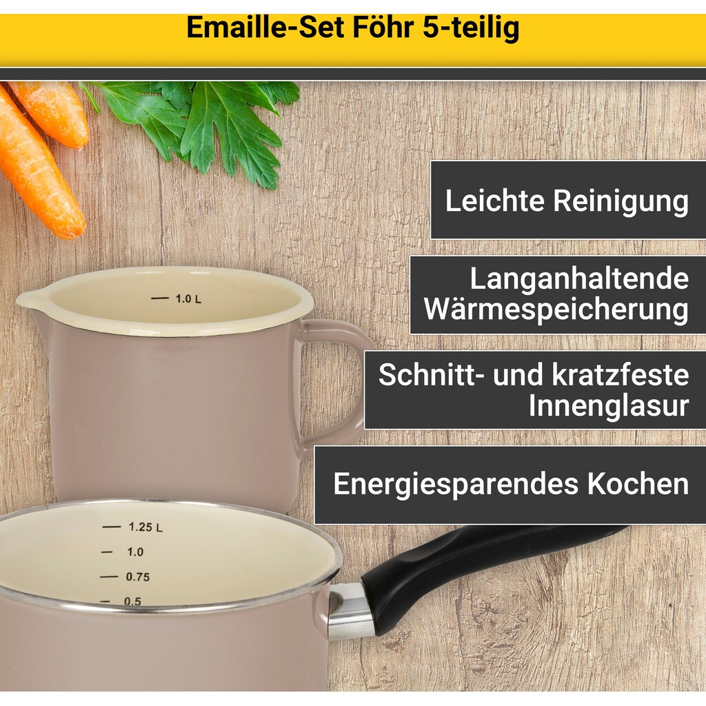 Krüger Topf-Set »Föhr«, Emaille, (Set, 8 tlg., Fleischtopf 16/20/24 cm, Stieltopf 16 cm, Milchtopf 12 cm)