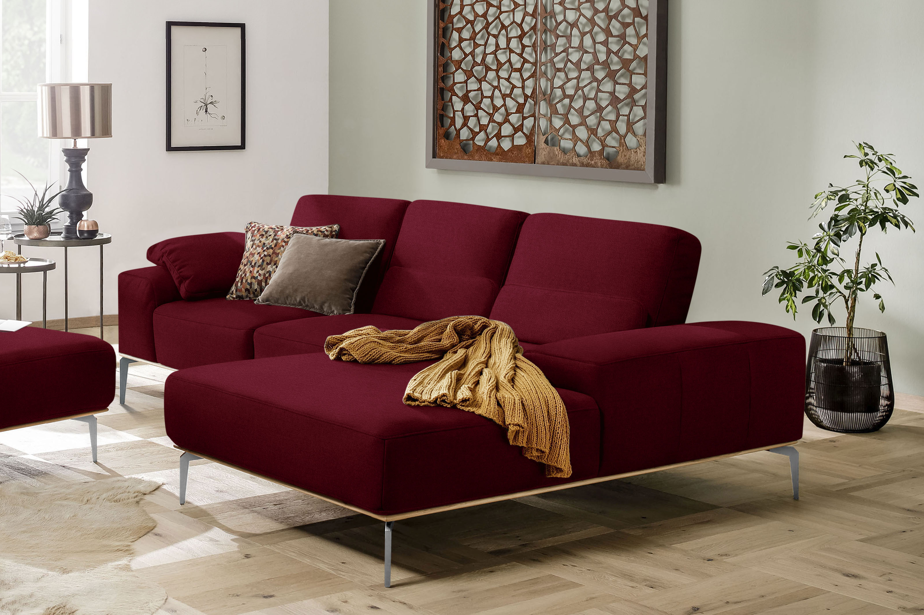 W.SCHILLIG Ecksofa "run, Designsofa mit tollem Sitzkomfort, L-Form" mit elegantem Holzsockel, Füße in Chrom glänzend, Breite 279 cm