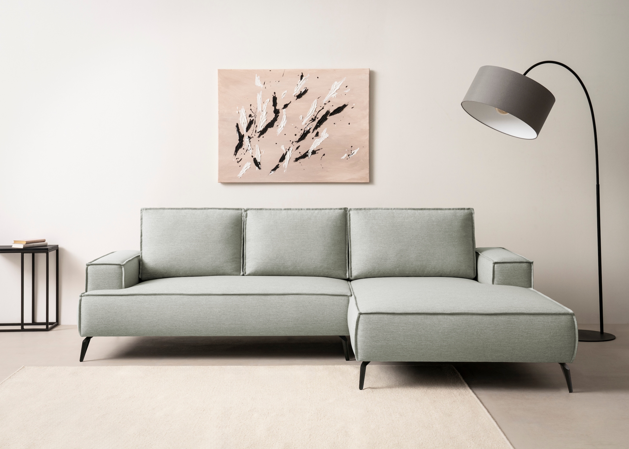 OTTO home Ecksofa "TVINNU Leinenoptik, L-Form, Breite 275 cm" wahlweise Recamiere rechts/links, schwarze Füße, bequemer Sitzkomfort