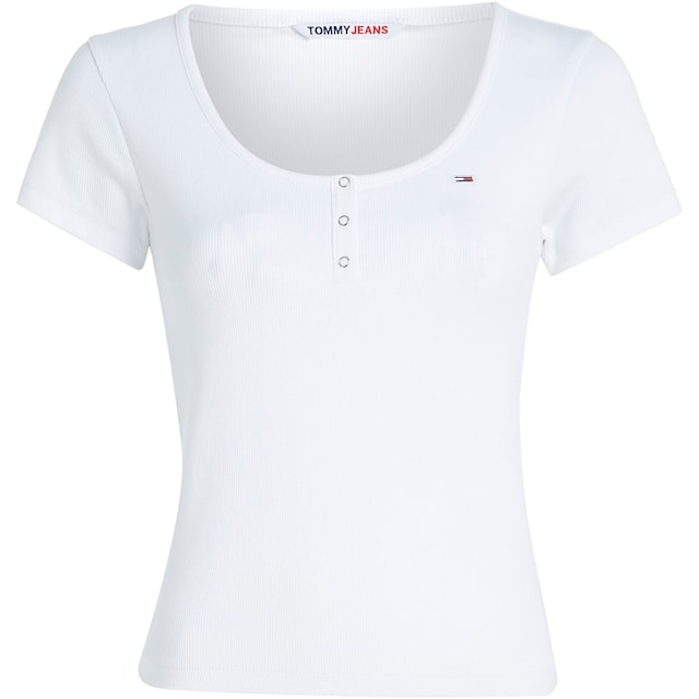 Tommy Jeans T-Shirt »TJW BBY BUTTON RIB C-NECK«, mit Tommy Jeans  Logostickerei für kaufen | BAUR