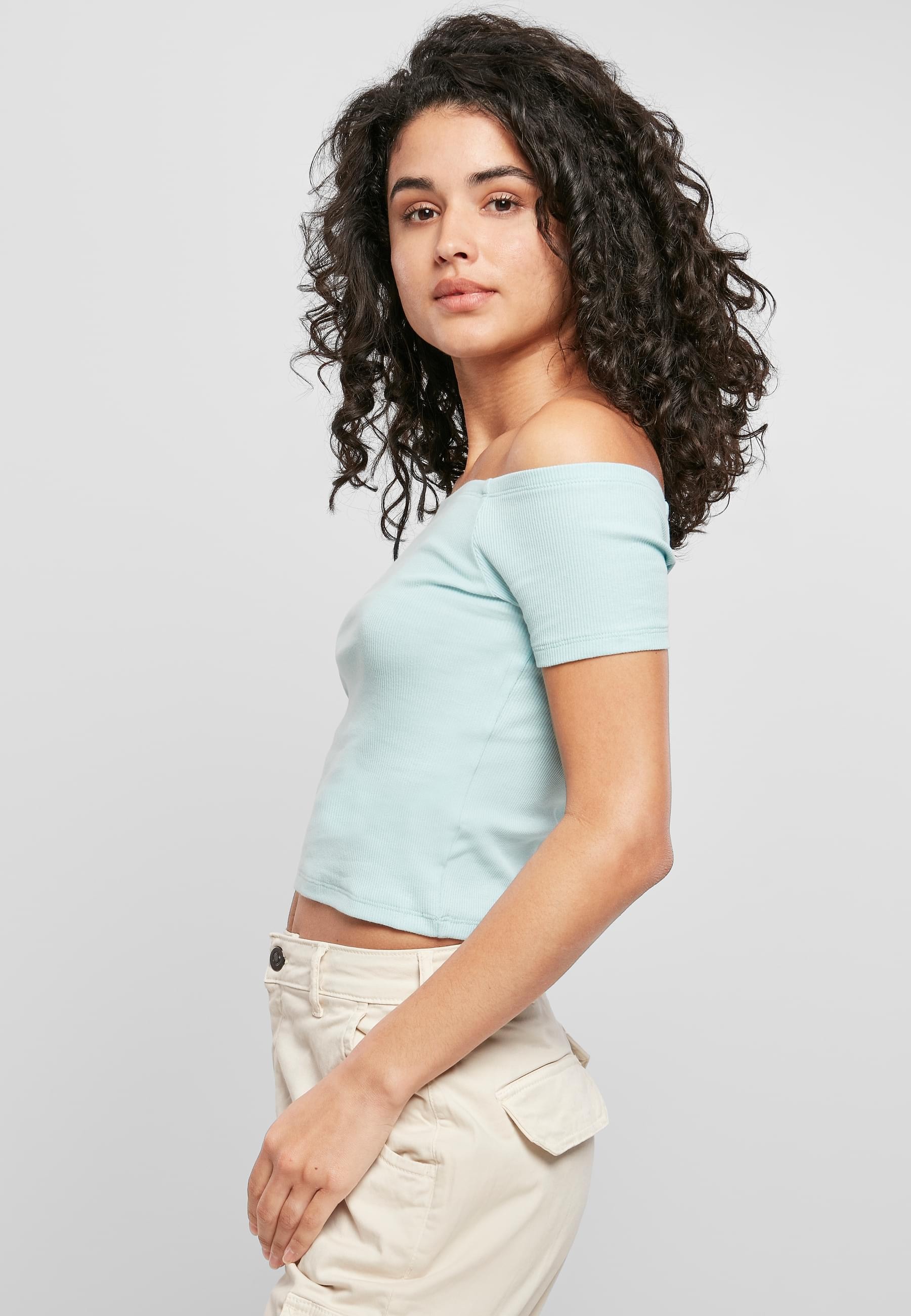 URBAN CLASSICS T-Shirt »Urban Classics Damen Ladies Off Shoulder Rib Tee«, (1 tlg.)