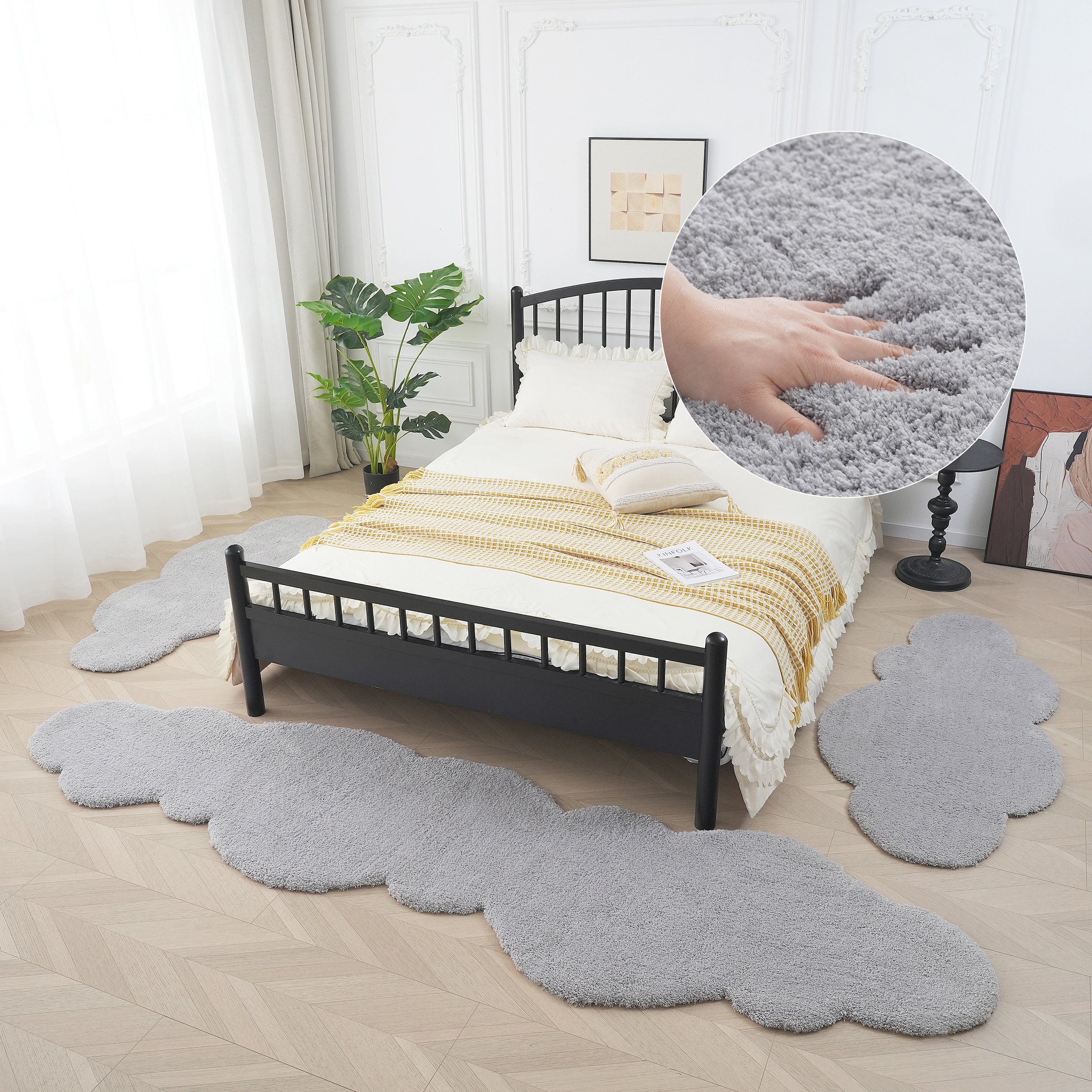 my home Bettumrandung »Microfaser Teppich Magong, besonders weich, sehr feiner Flor«, (3 tlg.), Wolkenform, uni Bettvorleger, Läufer-Set, Schlafzimmer, Kinderzimmer