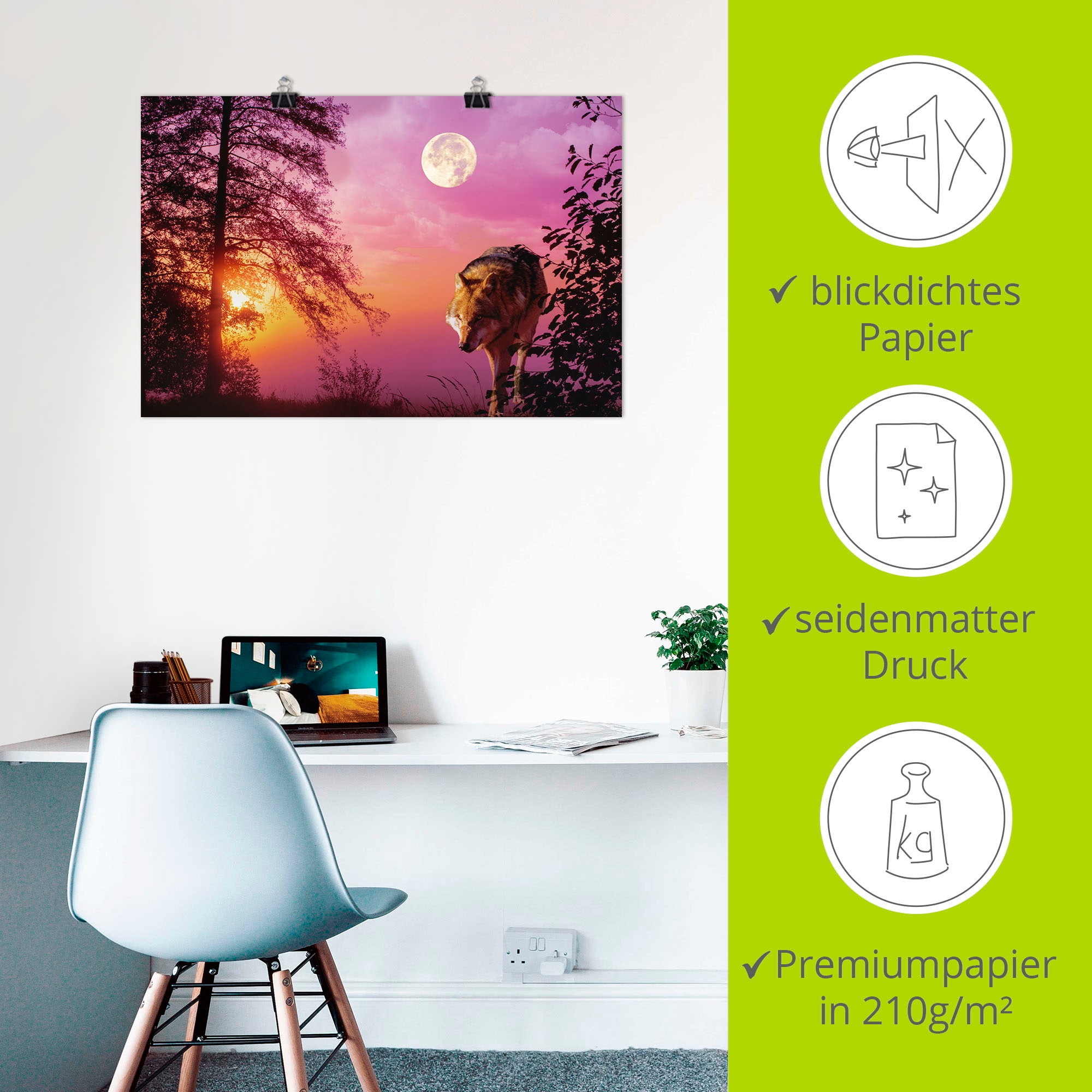 Artland Wandbild »Wolf im Vollmond«, Wolfbilder, (1 St.), als Alubild, Outdoorbild, Leinwandbild, Poster in verschied. Größen