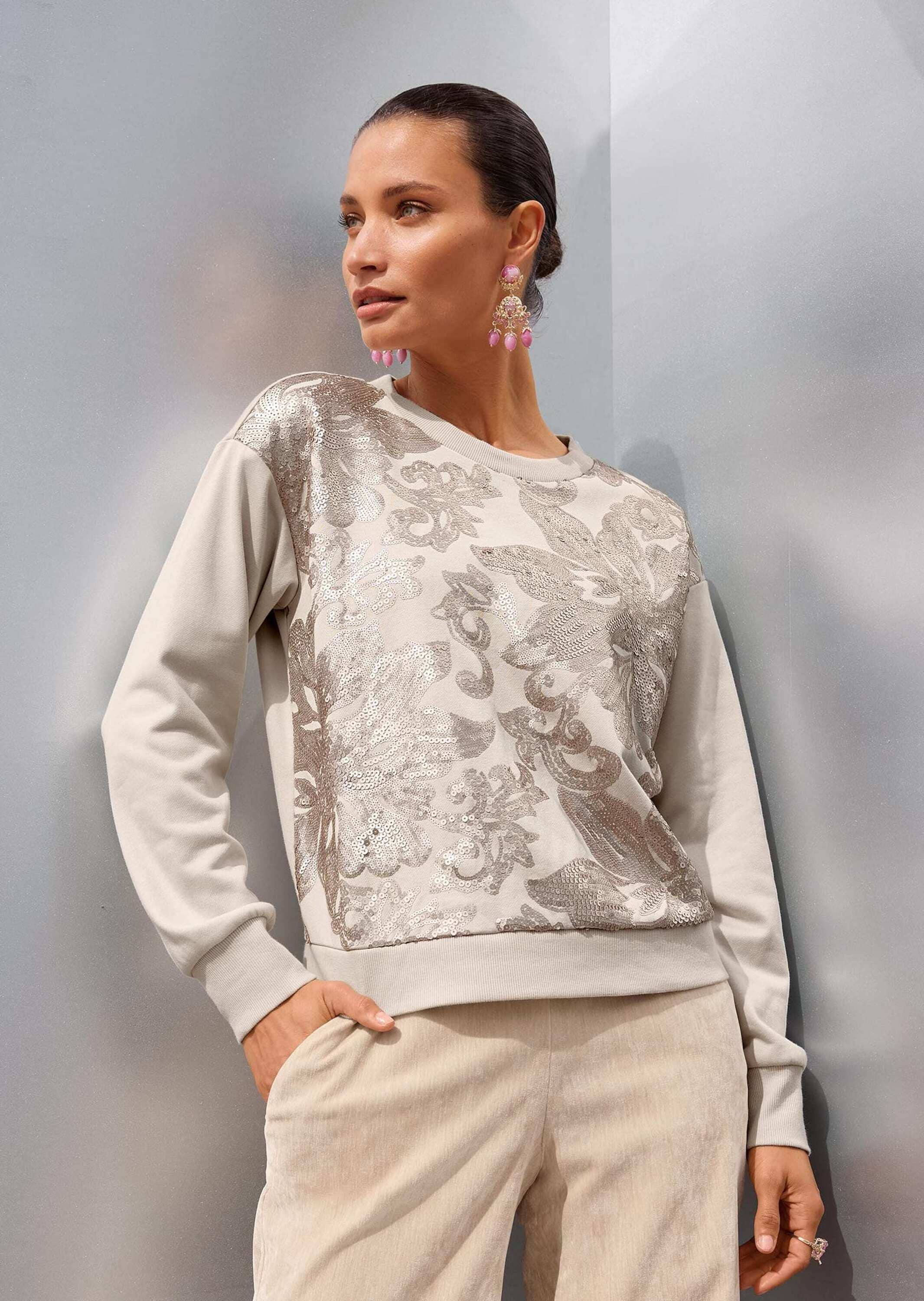 MADELEINE Langarmshirt »Sweatshirt Sweatshirt mit Pailletten-Blüten«