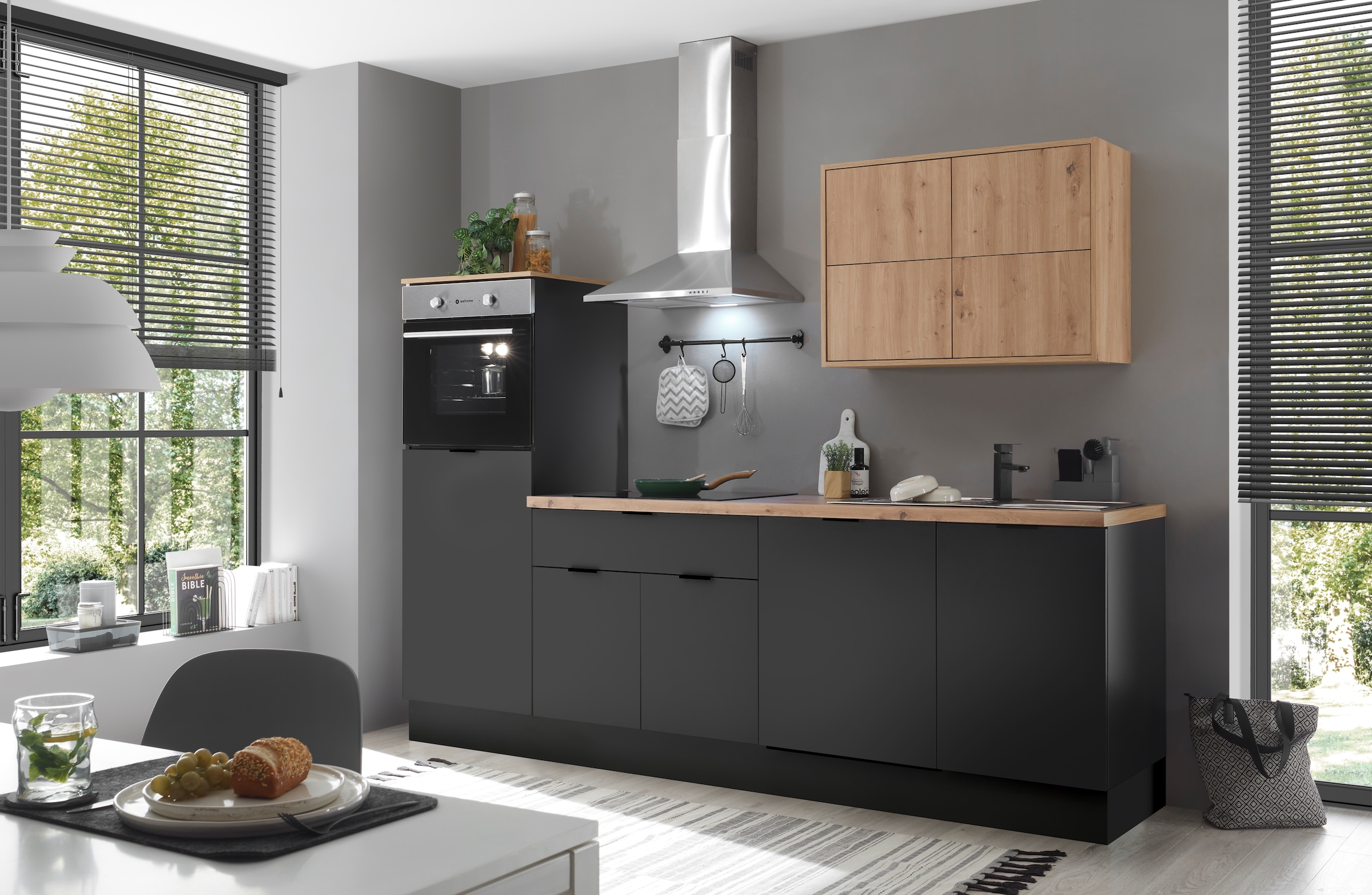 KOCHSTATION Küchenzeile »KS-Georgia, mit 38mm starker Arbeitsplatte«, Breite 260 cm, wahlweise mit E-Geräten und Kühlschrank