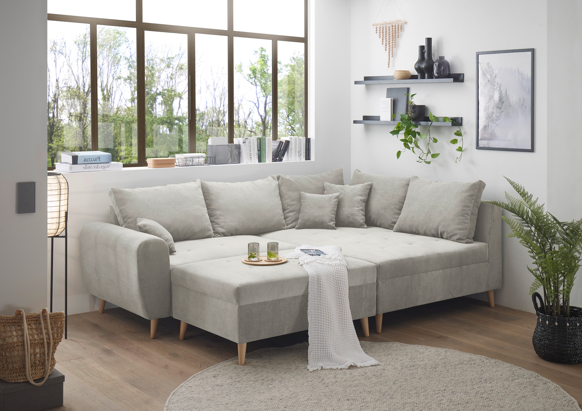 ED EXCITING DESIGN Ecksofa »Calanda L-Form«, mit Hocker, frei im Raum stellbar, Rücken- und Zierkissen